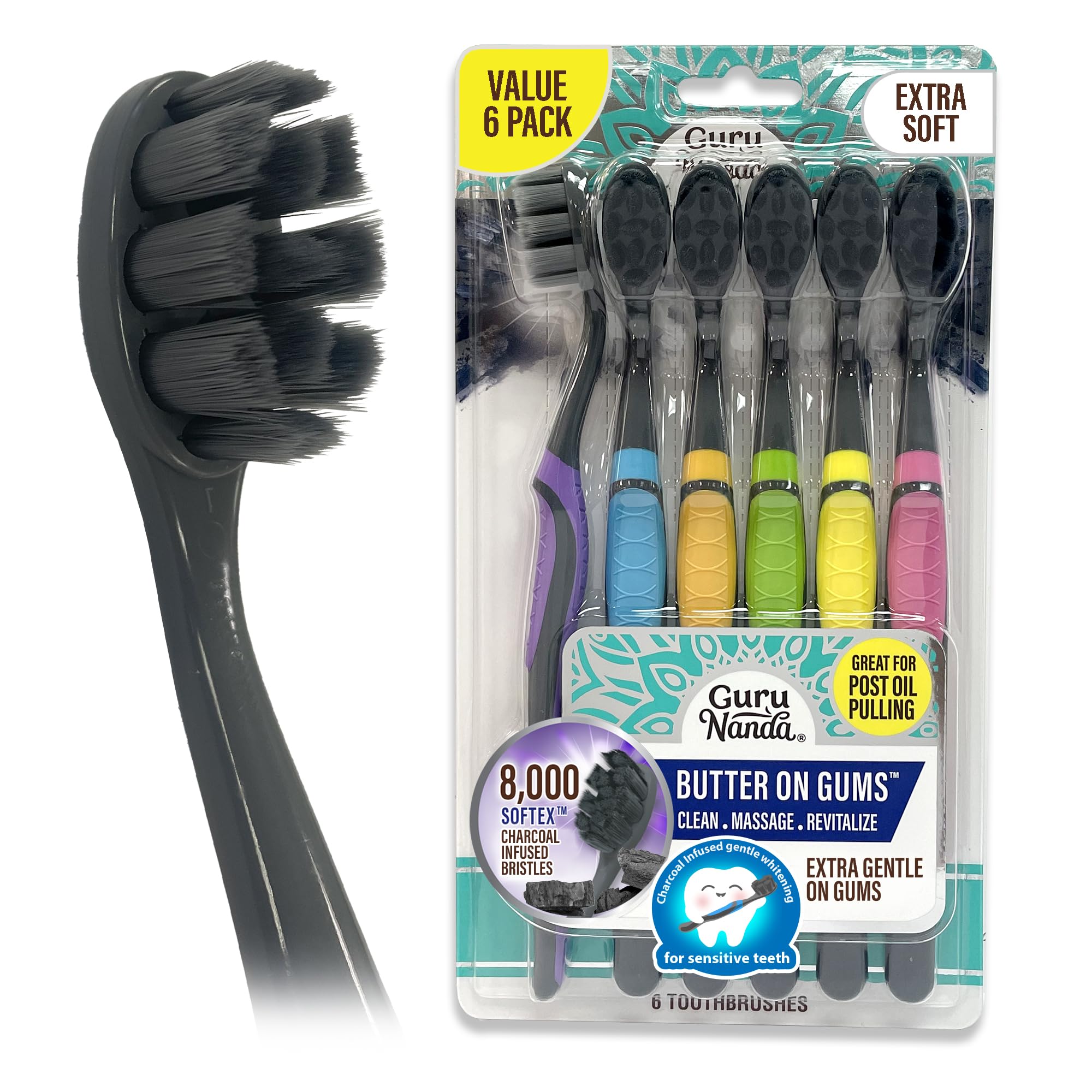 GuruNanda Butter on Gums Charcoal Toothbrush - 8000+ SoftexTM - Product Imagery