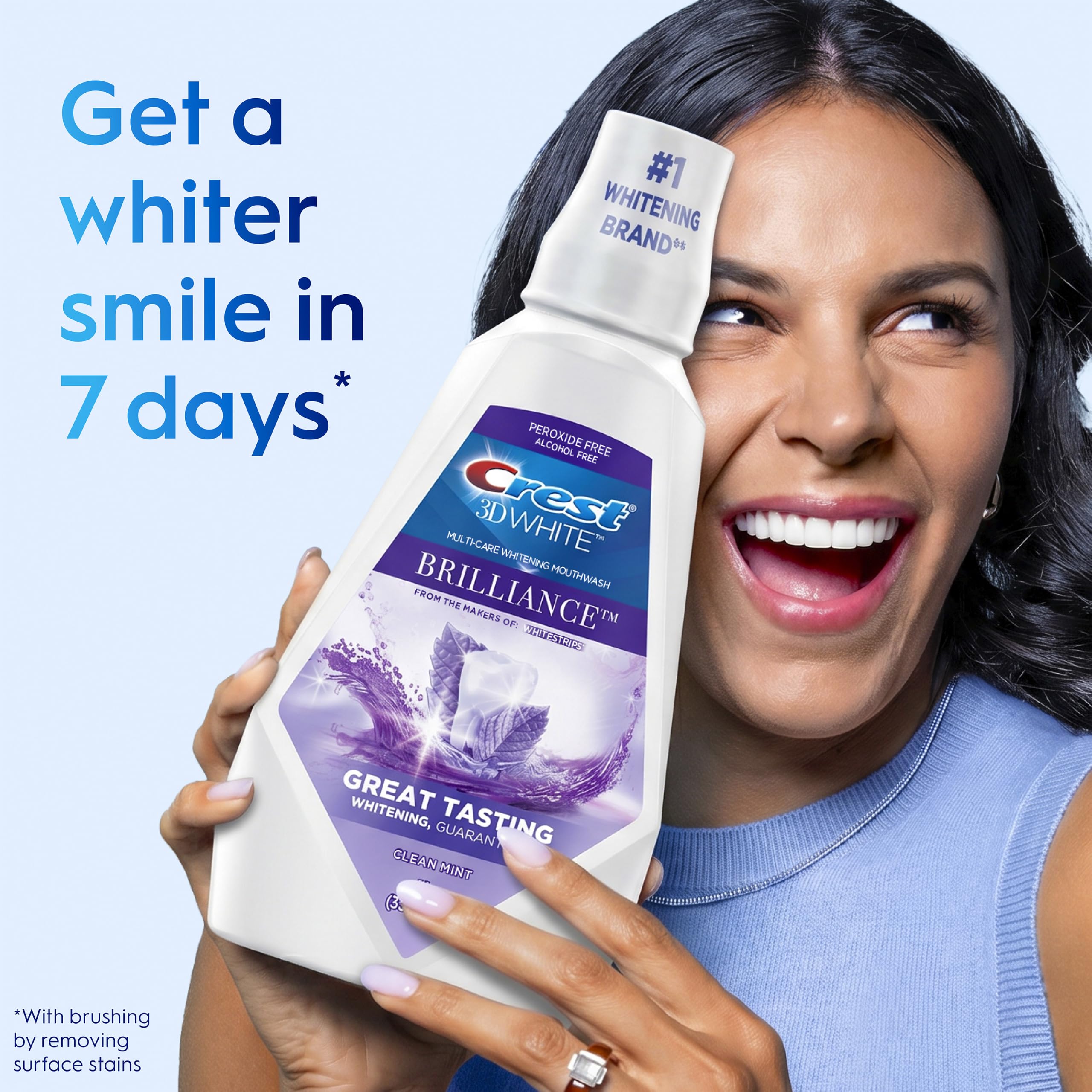 Crest Mouthwash/Mouth Rinse, 3D White Brilliance Whitening, Alcohol Free, Clean Mint, 2x1L (33.8 fl oz)