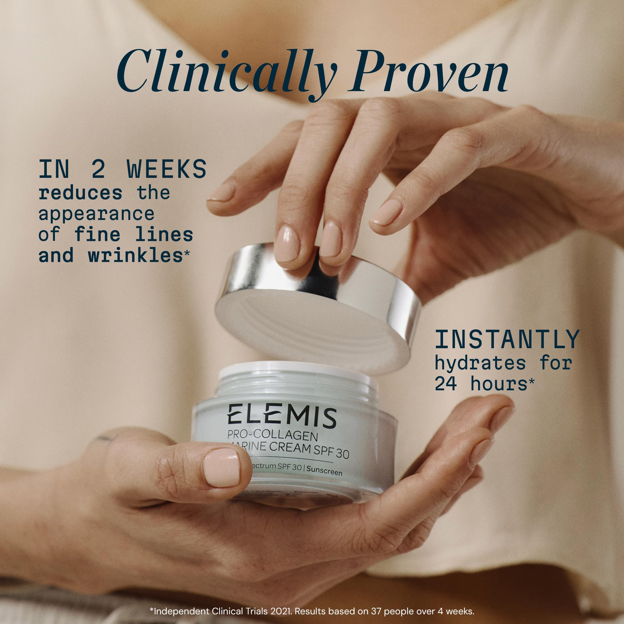 ELEMIS Pro-Collagen Marine Cream SPF 30 anti-wrinkle moisturizer in 50ml jar with hydrating and firming properties.