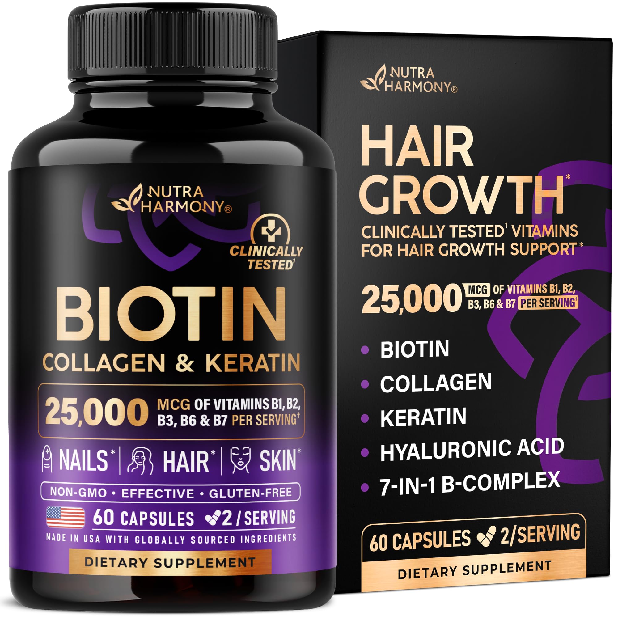NUTRAHARMONY Biotin Collagen Keratin Hair Supplement