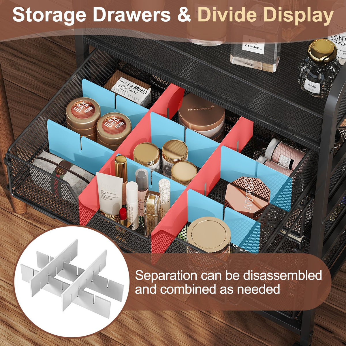 Makeup Cart Organizer with 4 Drawers Vanity Storage - Hongtamoya Official Imagery - 4