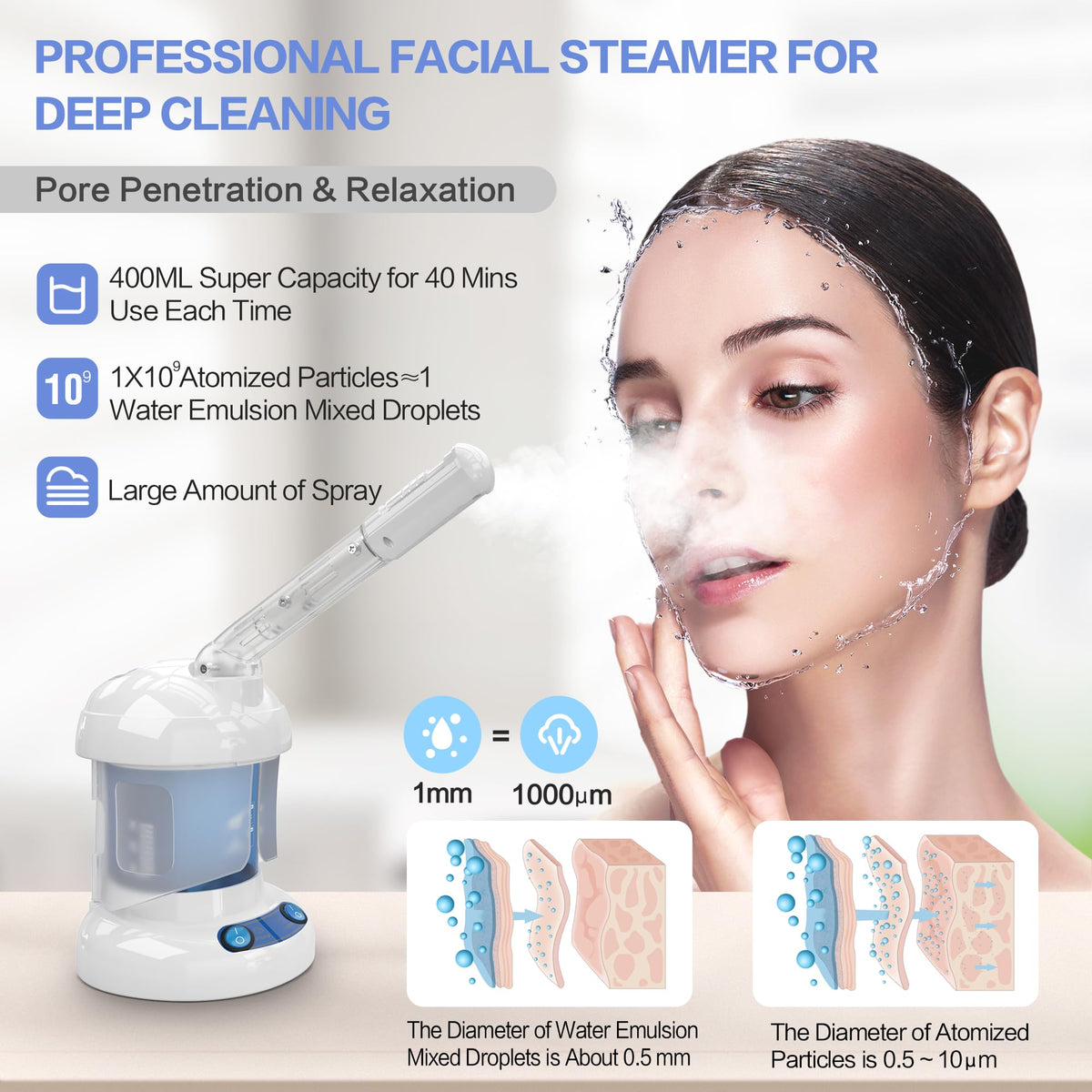 Kingsteam Facial Steamer, Ozone Nano Ionic Face Steamer for Deep Cleaning – packaging and label