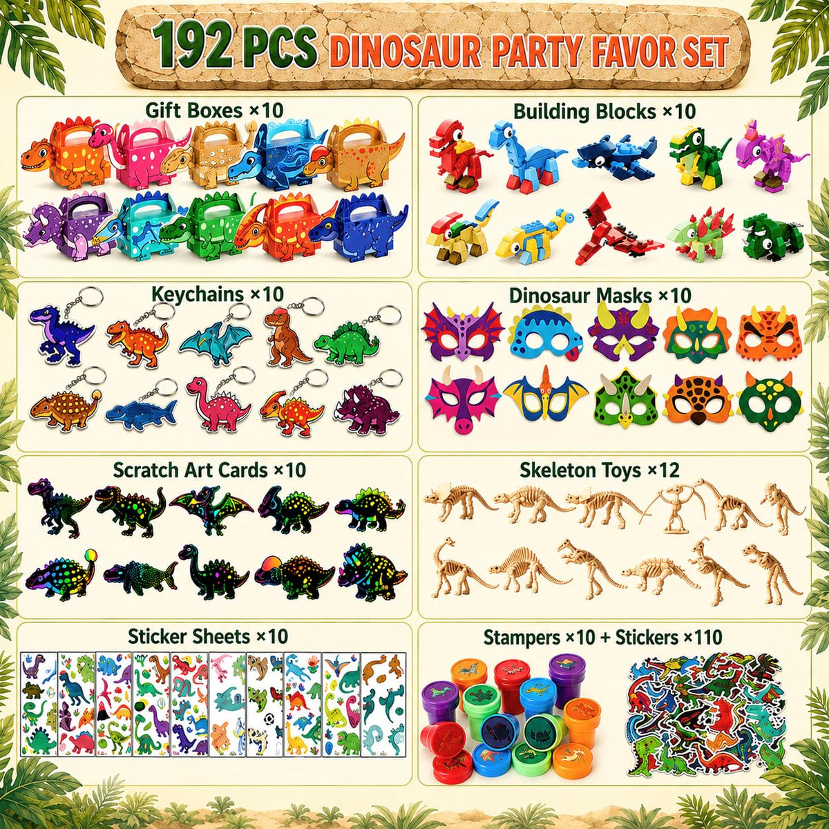 SNLN Dinosaur Party Favors for 10 Kids, Dino Birthday Goodie Bag Fillers – close-up detail