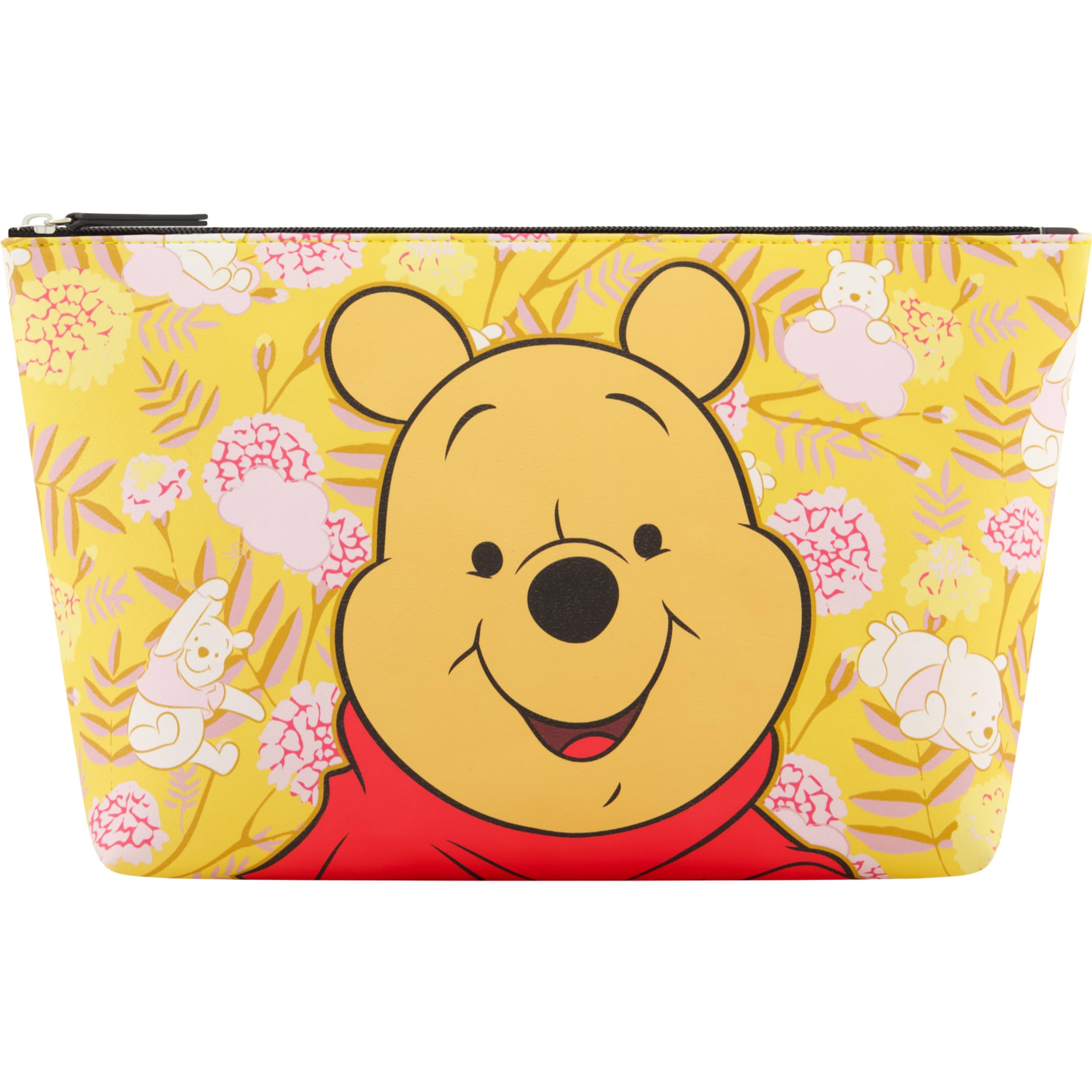 Concept One Disney Winnie the Pooh honey floral makeup bag with zipper closure, featuring Winnie the Pooh design and floral pattern.