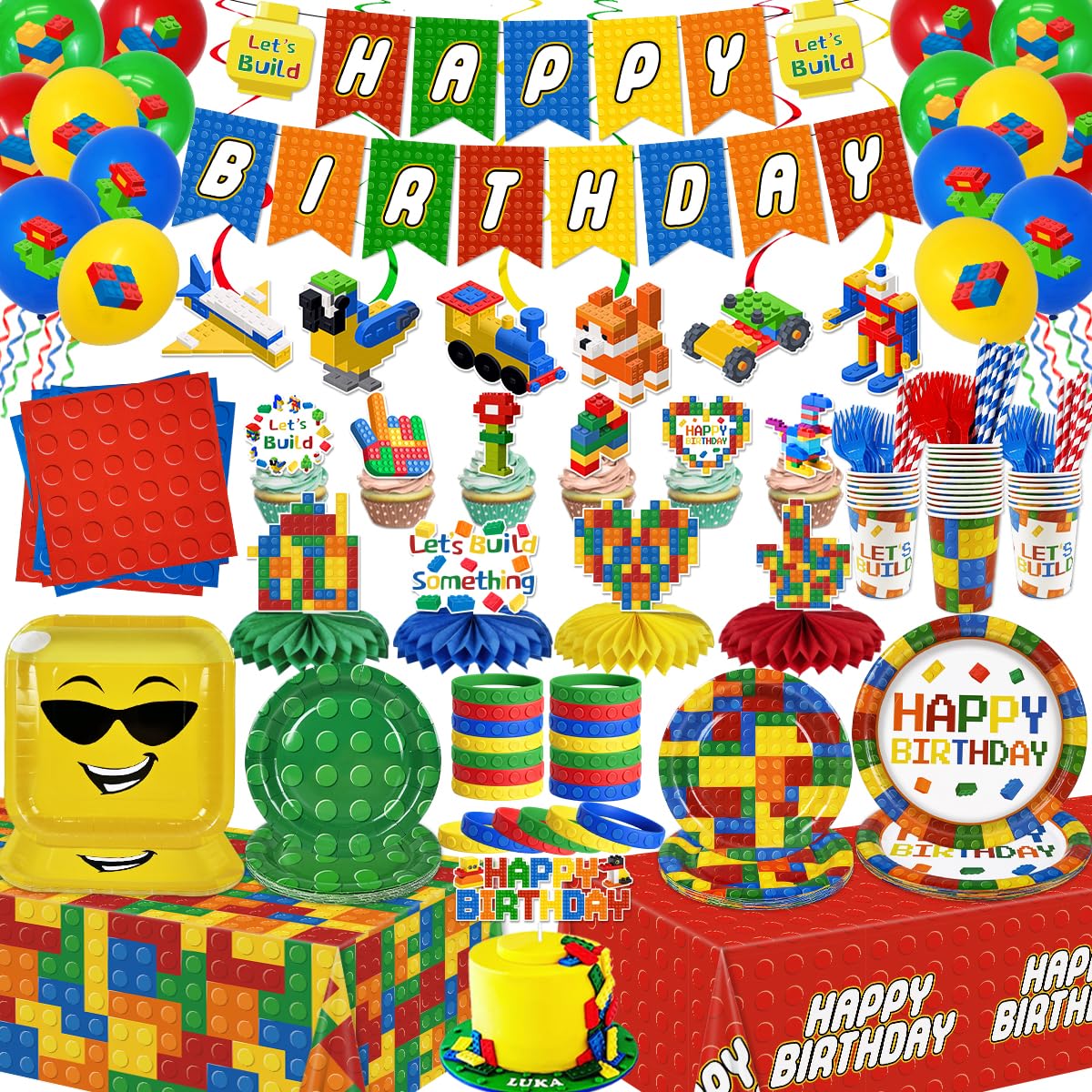 Haiyumaoyi 224Pcs Building Block Birthday Decorations, ALL-IN-1 Serves 26
