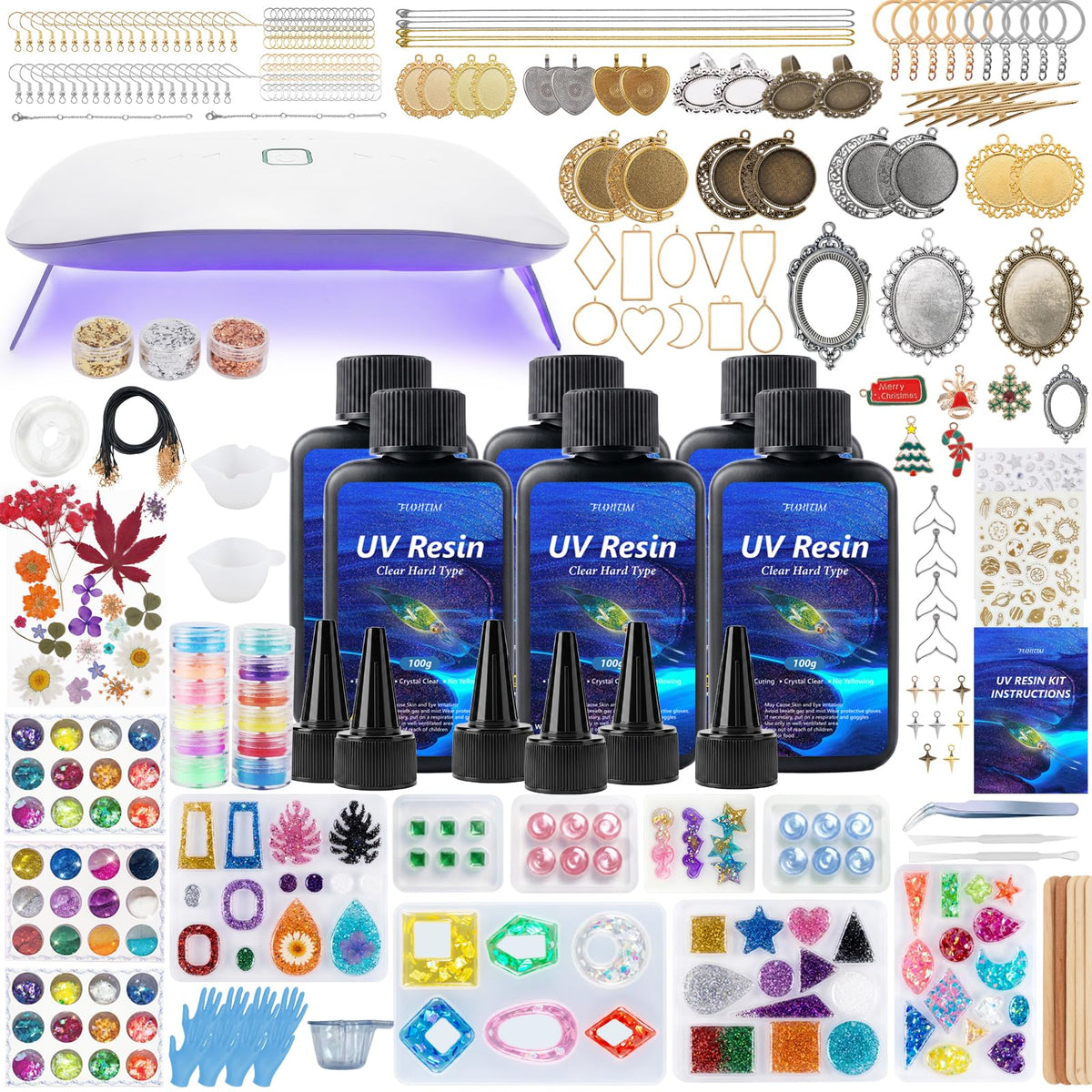 FUHITIM 600g UV Resin Kit with Light ,Resin Kits for Beginners – 600g Colors