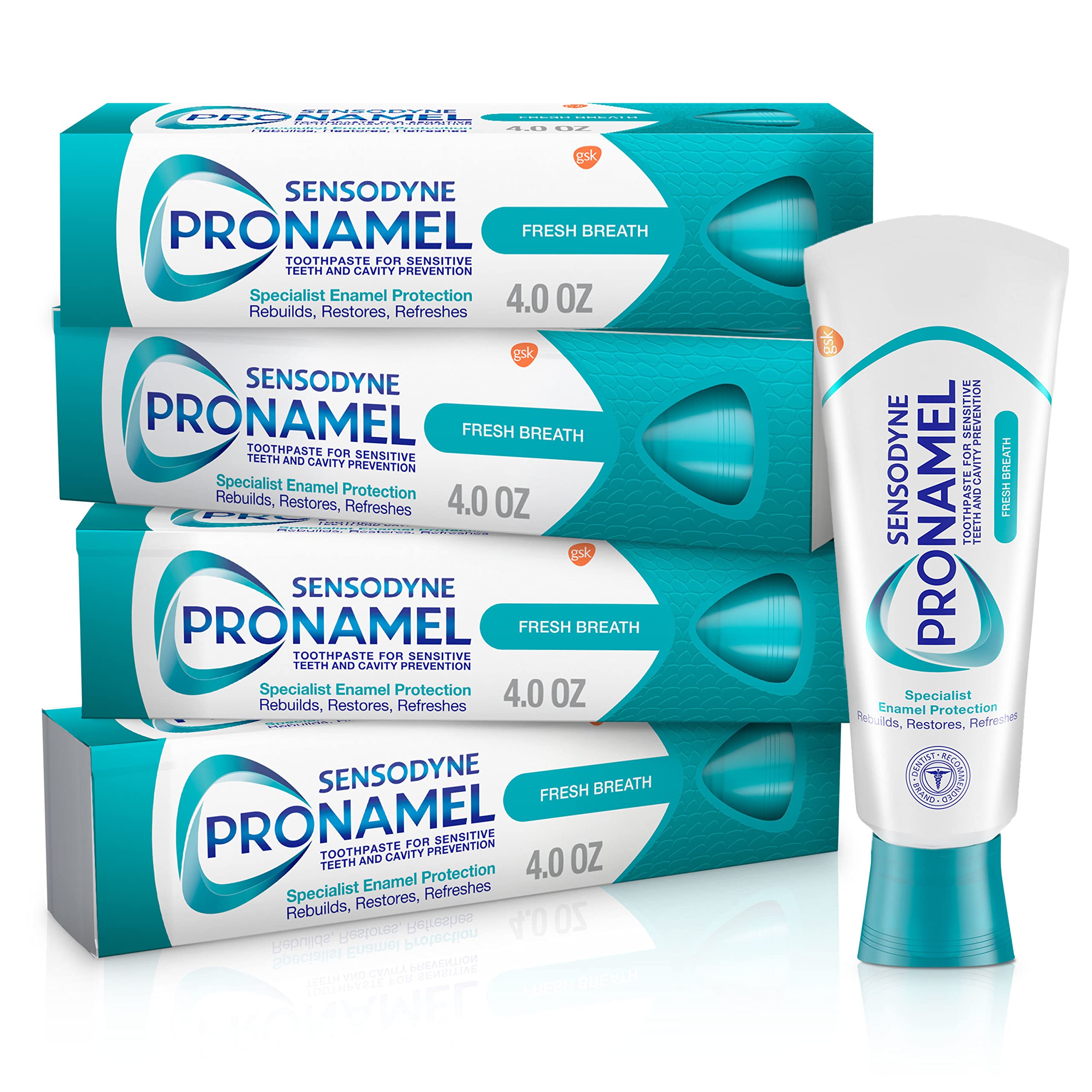 Sensodyne Pronamel Fresh Breath Enamel Toothpaste, 4 oz (4 Pack) - Product Imagery