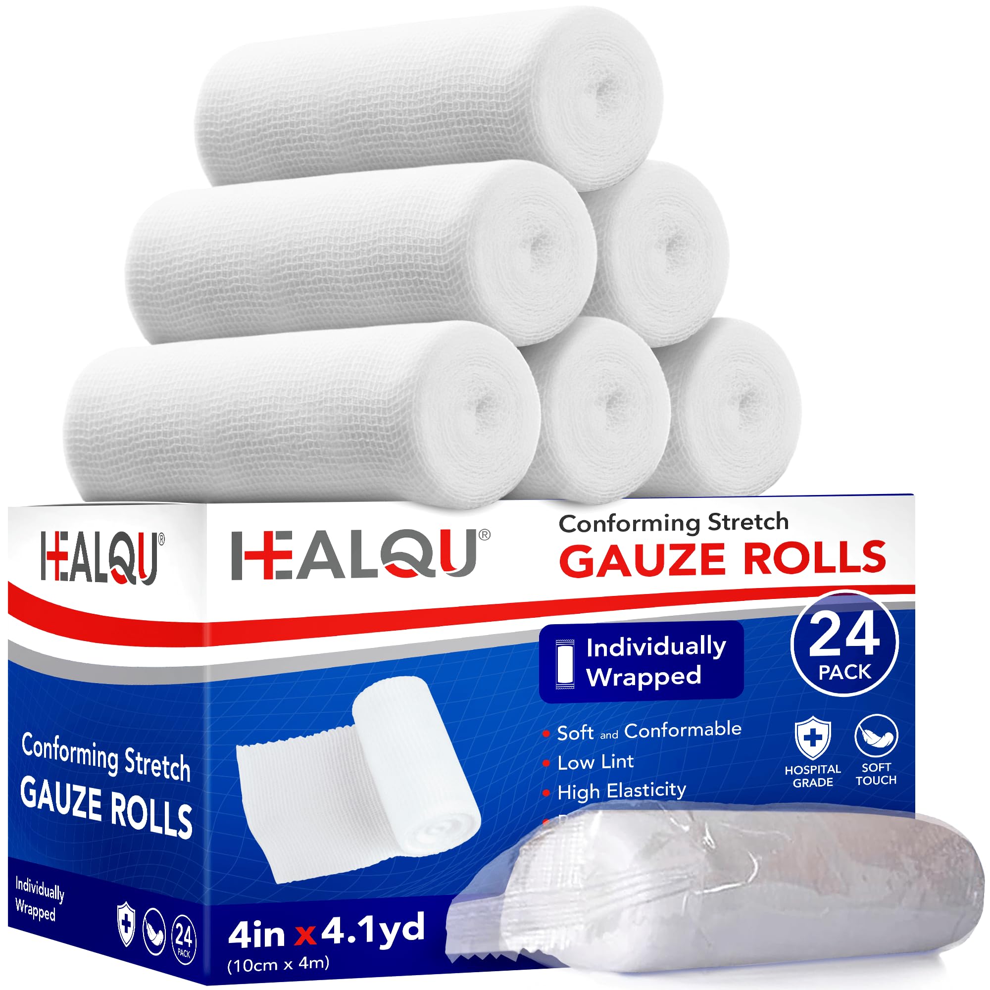 HEALQU Premium Gauze Rolls - 4" x 4 Yards - 24 Rolls, - Product Imagery