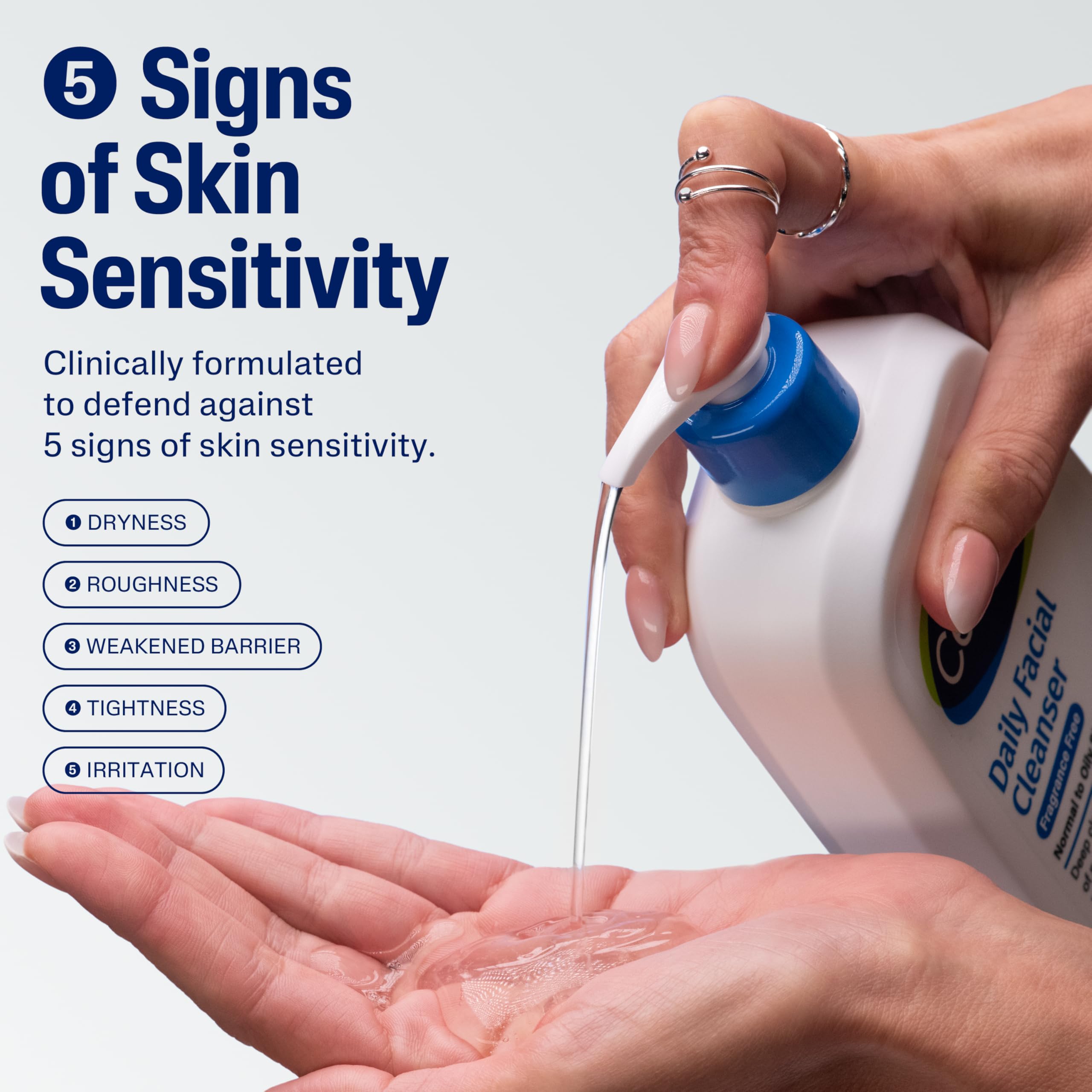 Cetaphil Daily Facial Cleanser for oily and combination skin in a 16oz bottle, showing the cleanser and packaging.