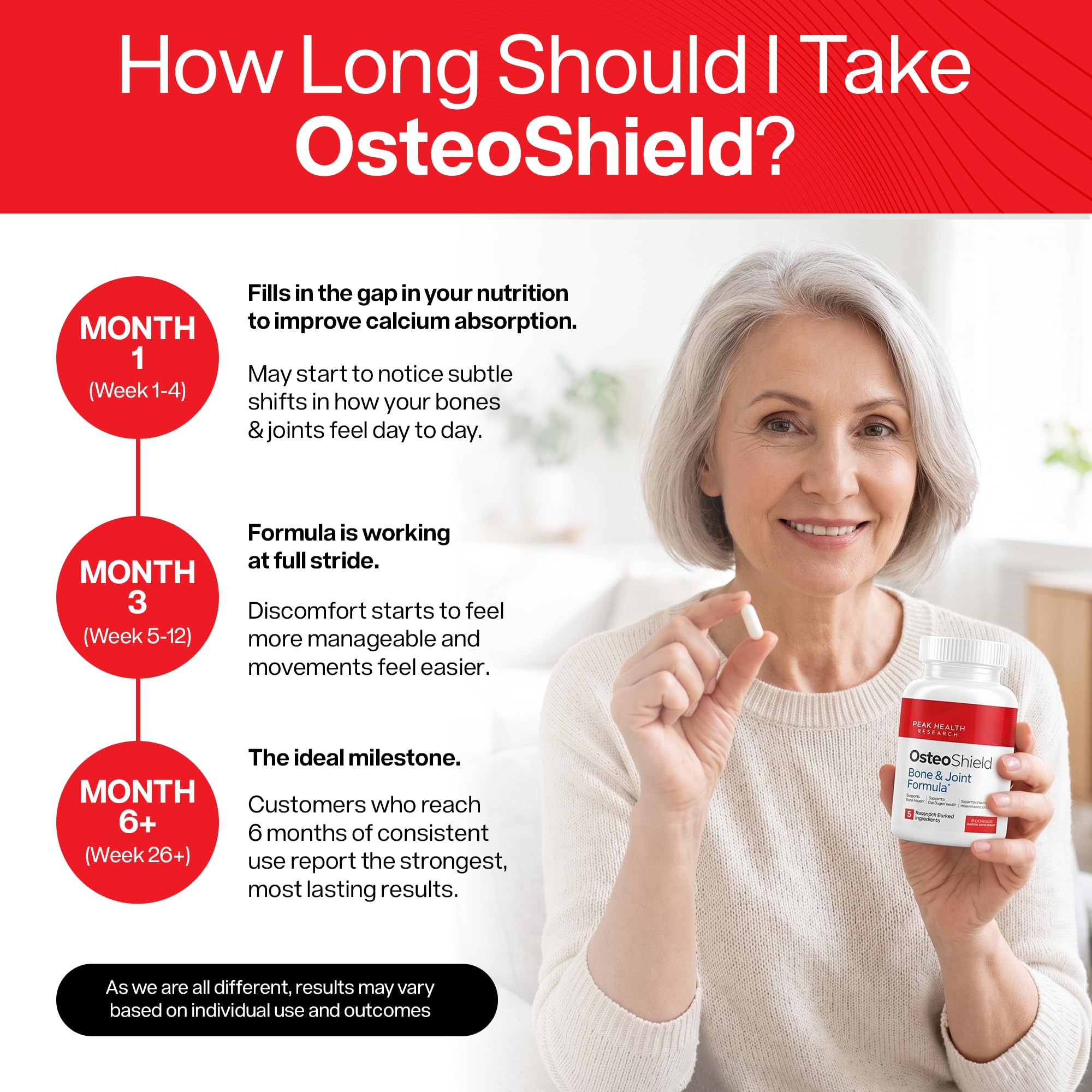 OsteoShield Peak Health Research - Bone & Joint Formula - Calcium Supplements for Women & Men with Vitamin D3, K2 & Aquamin - Triple Action Formula for Better Bone Health - 60 Capsules