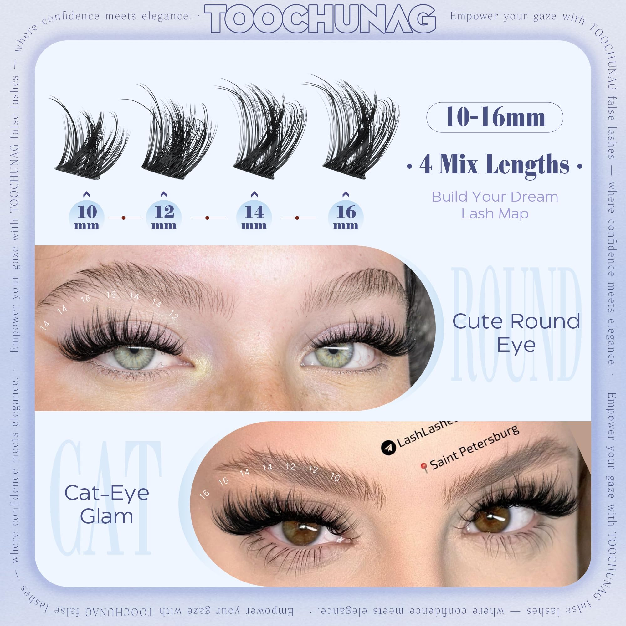 TOOCHUNAG Fluffy Lash Clusters false eyelashes with wispy D curl design, perfect for natural, dramatic eye enhancement.