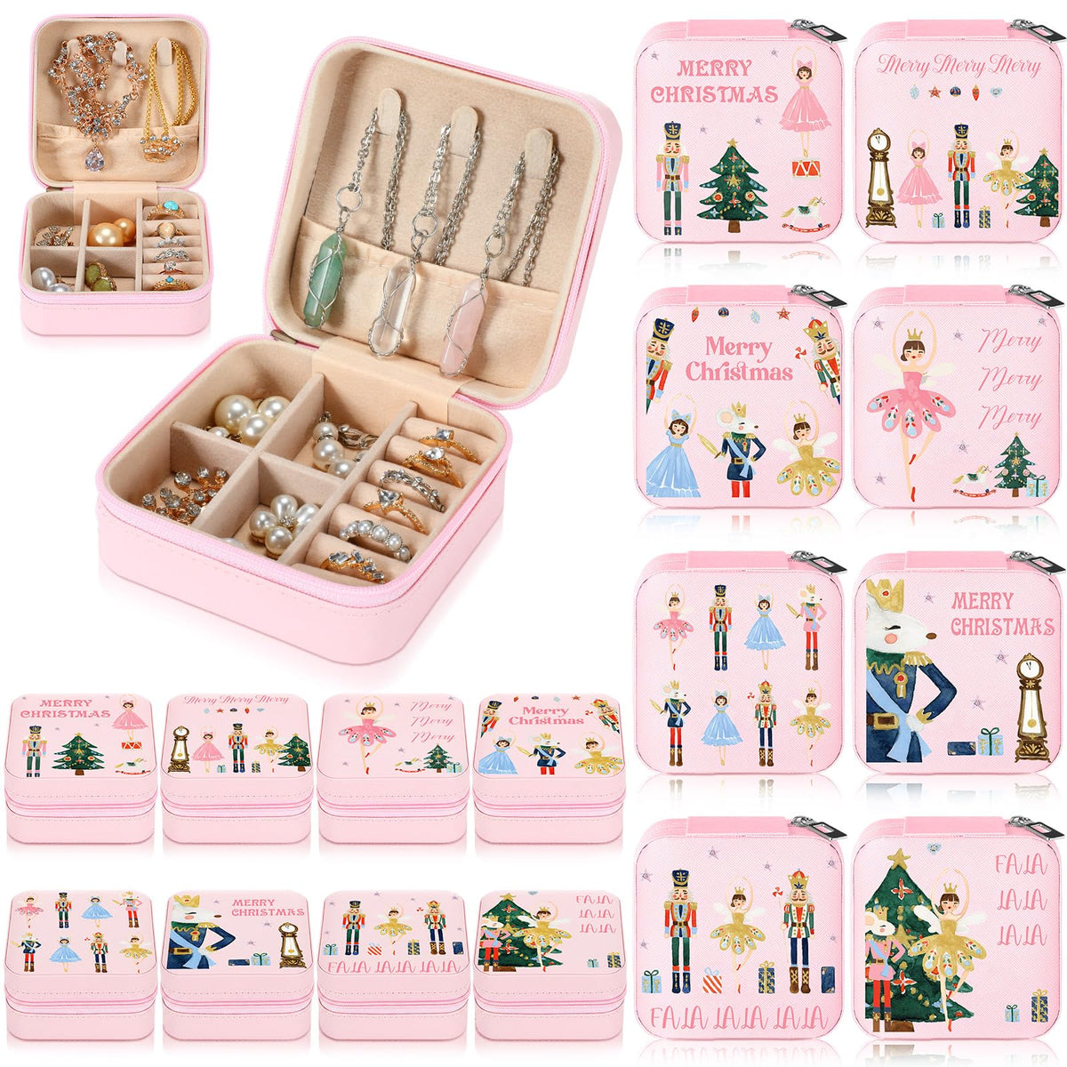 Kathfly 16 Pcs Christmas Nutcracker Ballet Gifts, Jewelry Box for Dancers – Pink, velvet