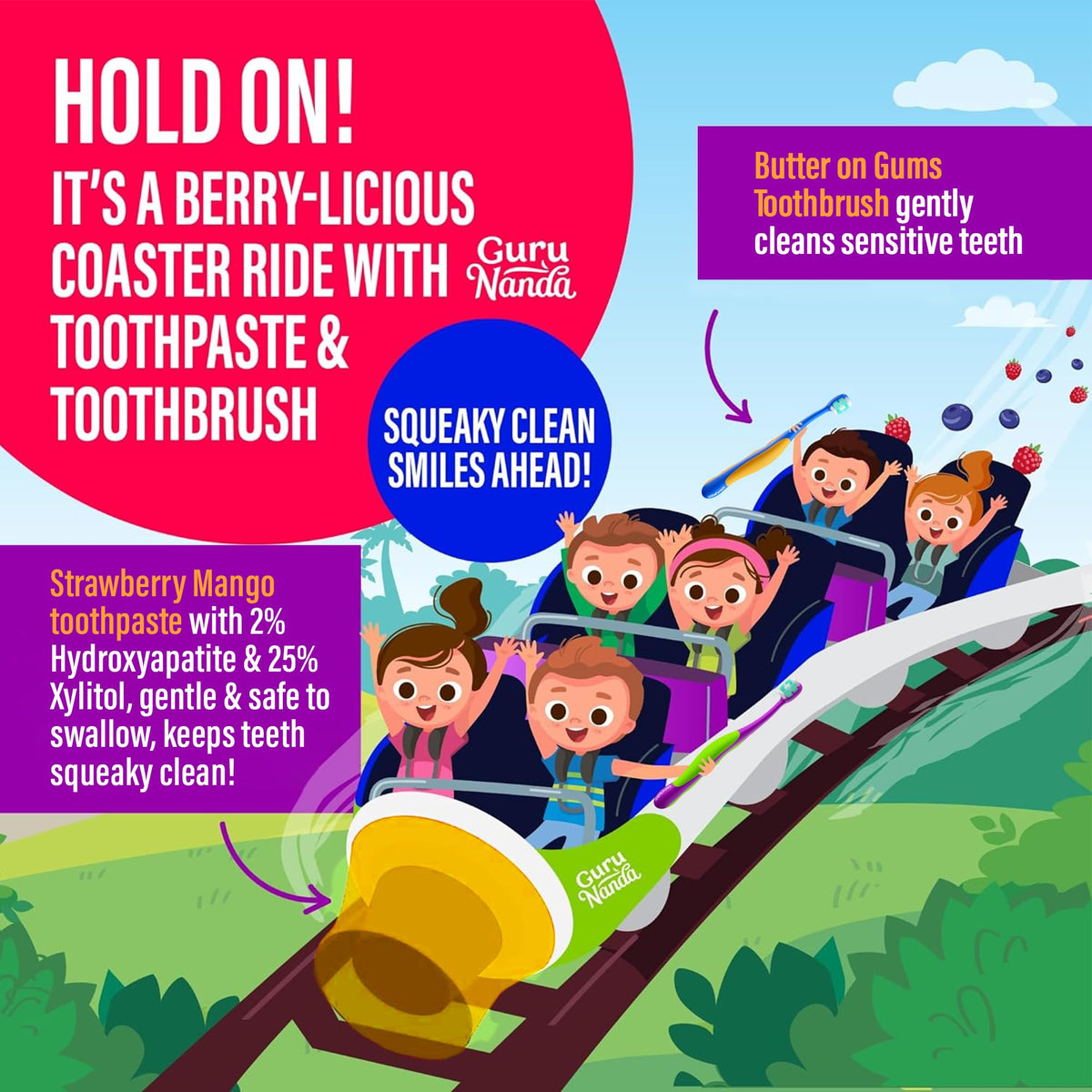 GuruNanda Kids Toothbrush Oil Pulling Mouthwash Floss - GuruNanda Official Imagery - 6