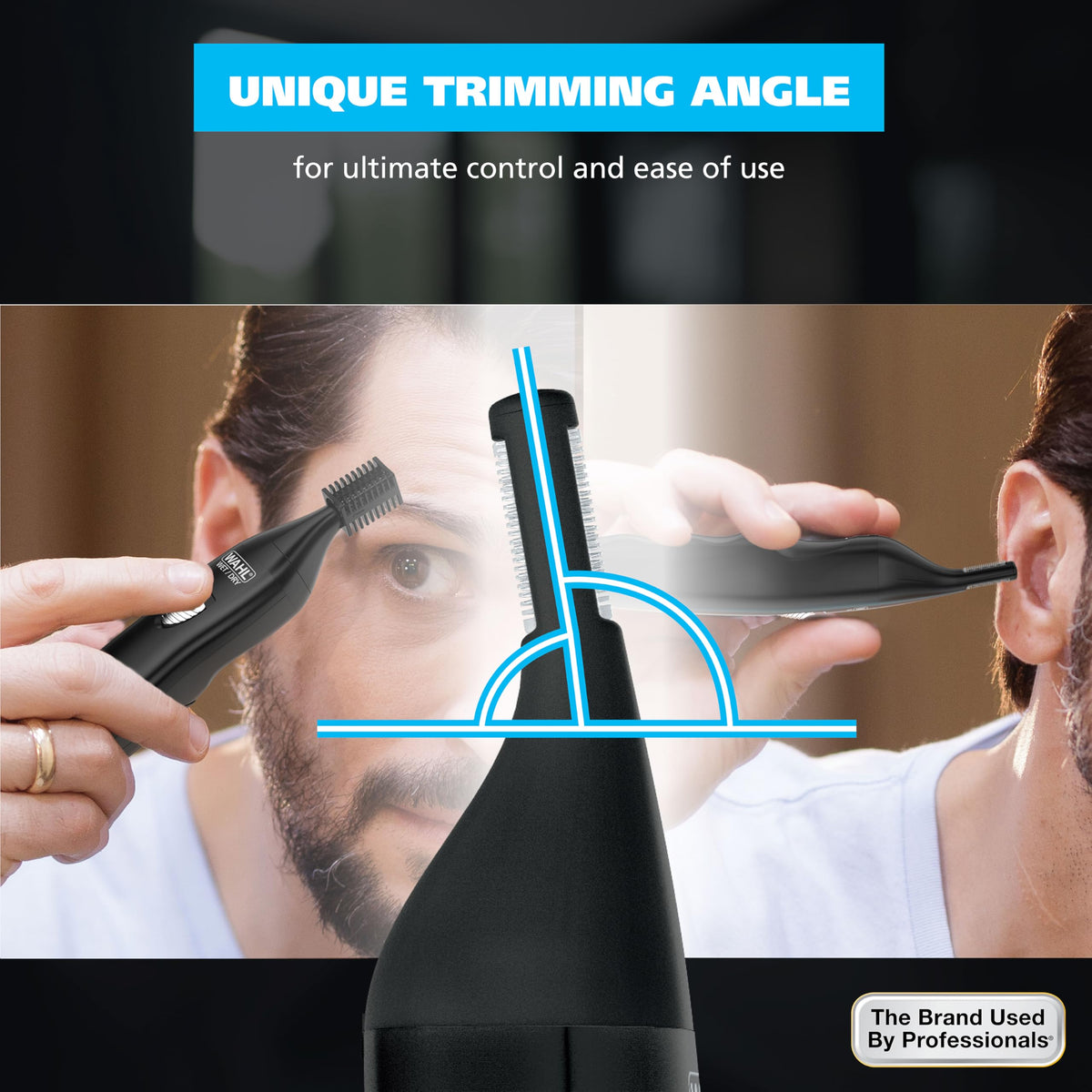 Wahl Pro Series Rechargeable Dual Sided Eyebrow, Ear & Nose Hair Trimmer – back view and specifications