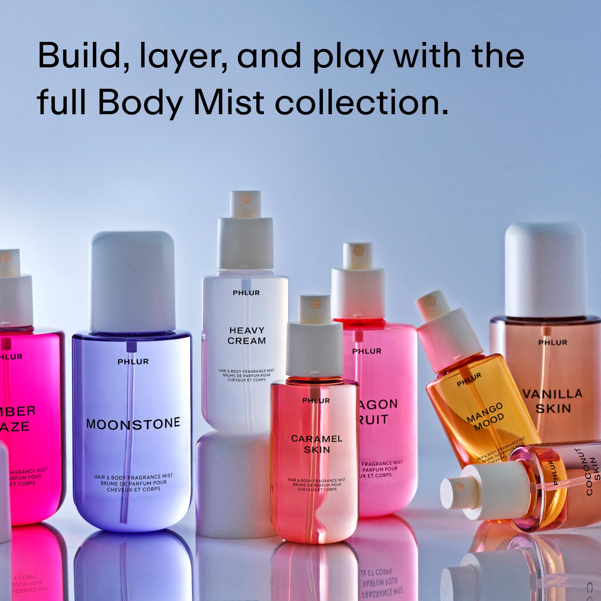 PHLUR Heavy Cream Body Mist 8 Fl Oz, a personal fragrance with a soothing cream scent, suitable for hair and body.