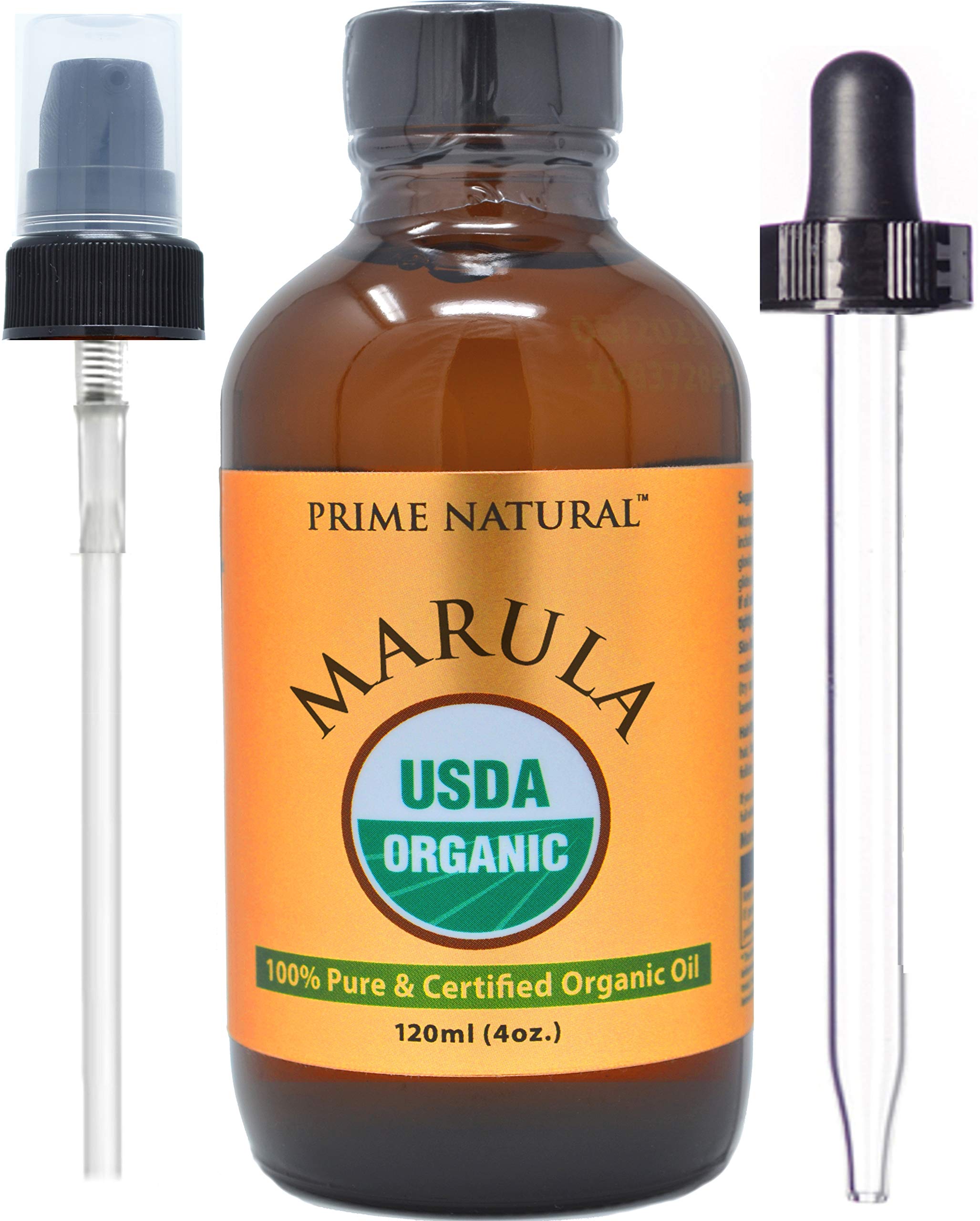 PRIME NATURAL Organic Marula Oil, Pure, Cold Pressed, USDA - Product Imagery