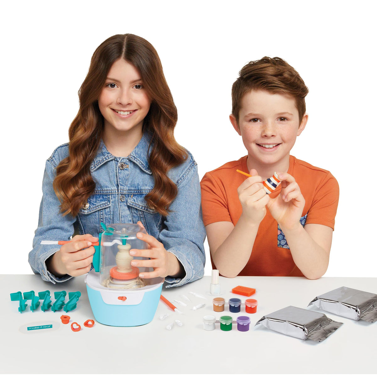 Make It Real - Mini Pottery Studio Deluxe DIY Sculpting Kit for Kids 8+ – close-up detail in Light Blue