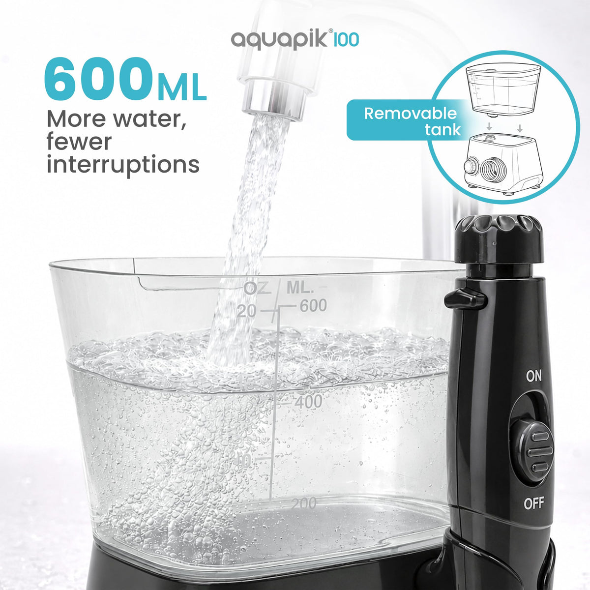 Aquapik 100 Black Water Flosser Countertop Water Pick for - Boston Tech Official Imagery - 7