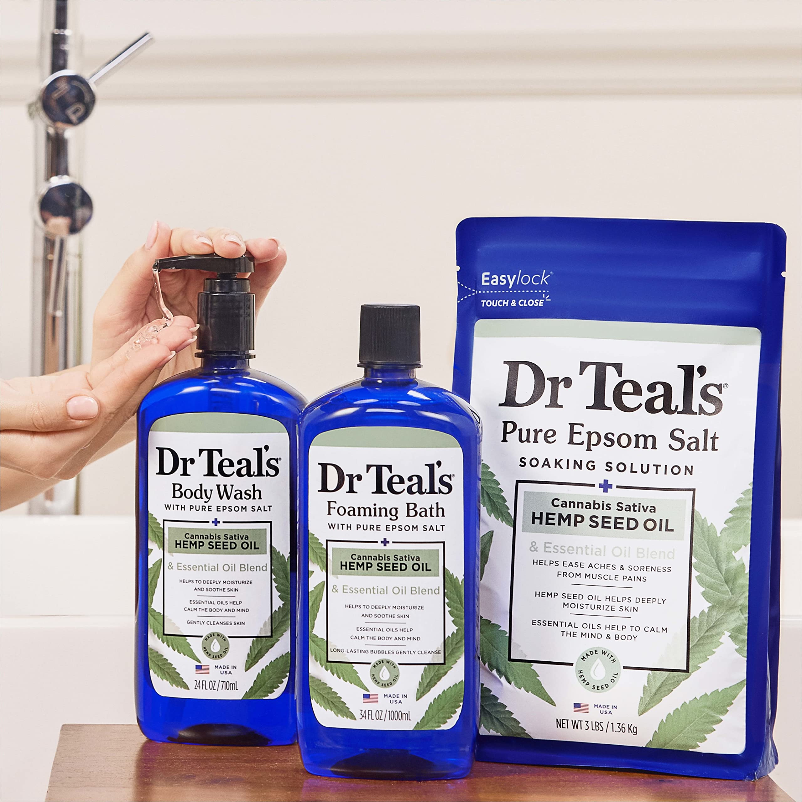 Dr Teal's Body Wash with Pure Epsom Salt, Cannabis Sativa Hemp Seed Oil, 24 fl oz (Pack of 4)