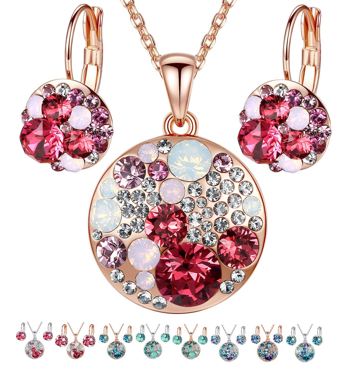 Leafael Ocean Bubble Women's Crystal Jewelry Set Costume Fashion Pendant Necklace Earring, Silver Tone or 18K Rose Gold 
