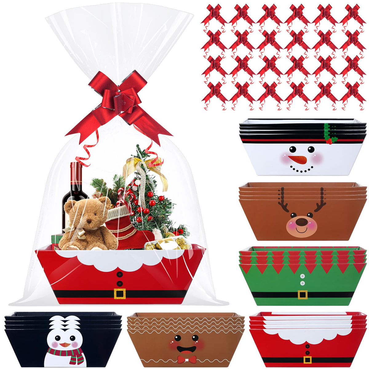 24 Set Christmas Gift Baskets Bulk with Cellophane Bags Bows - Hallswl Official Imagery - 1