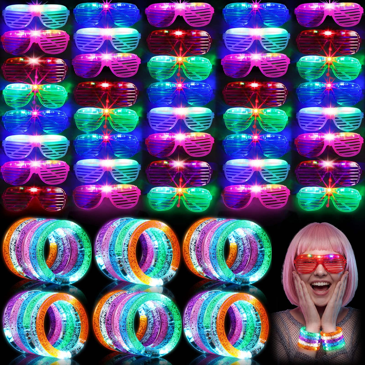 Honoson 96 Pack Glow in the Dark Party Supplies for Adults, Vibrant Color – product photo (Party Favors)