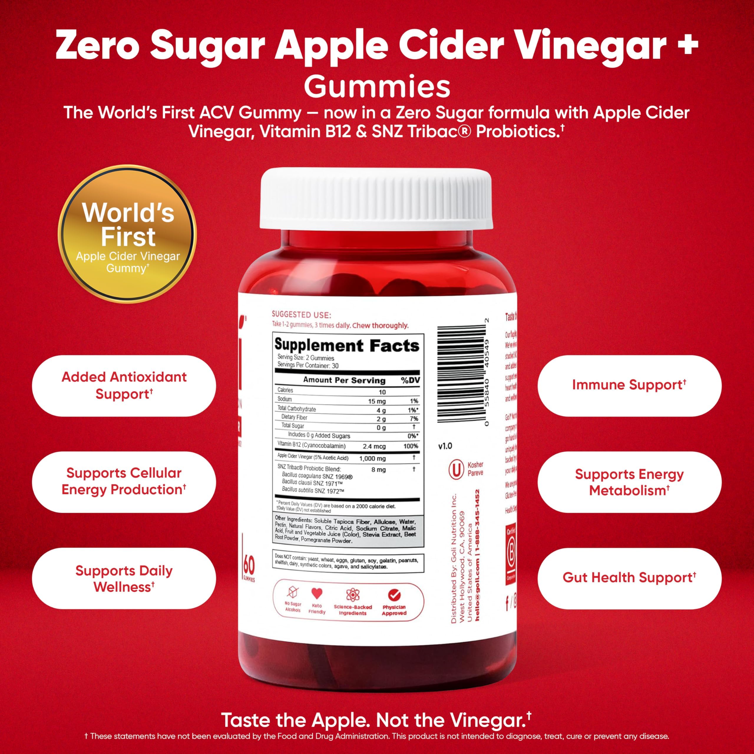 Goli Zero Sugar Trio 3-in-1 Probiotic ACV Gummies 180ct