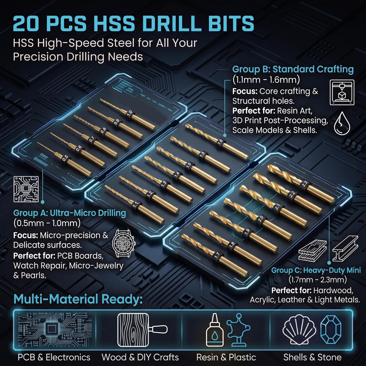 ARROWMAX 5-Speed Mini Electric Drill Pen with 20pcs Drill Bits & OLED – packaging and label