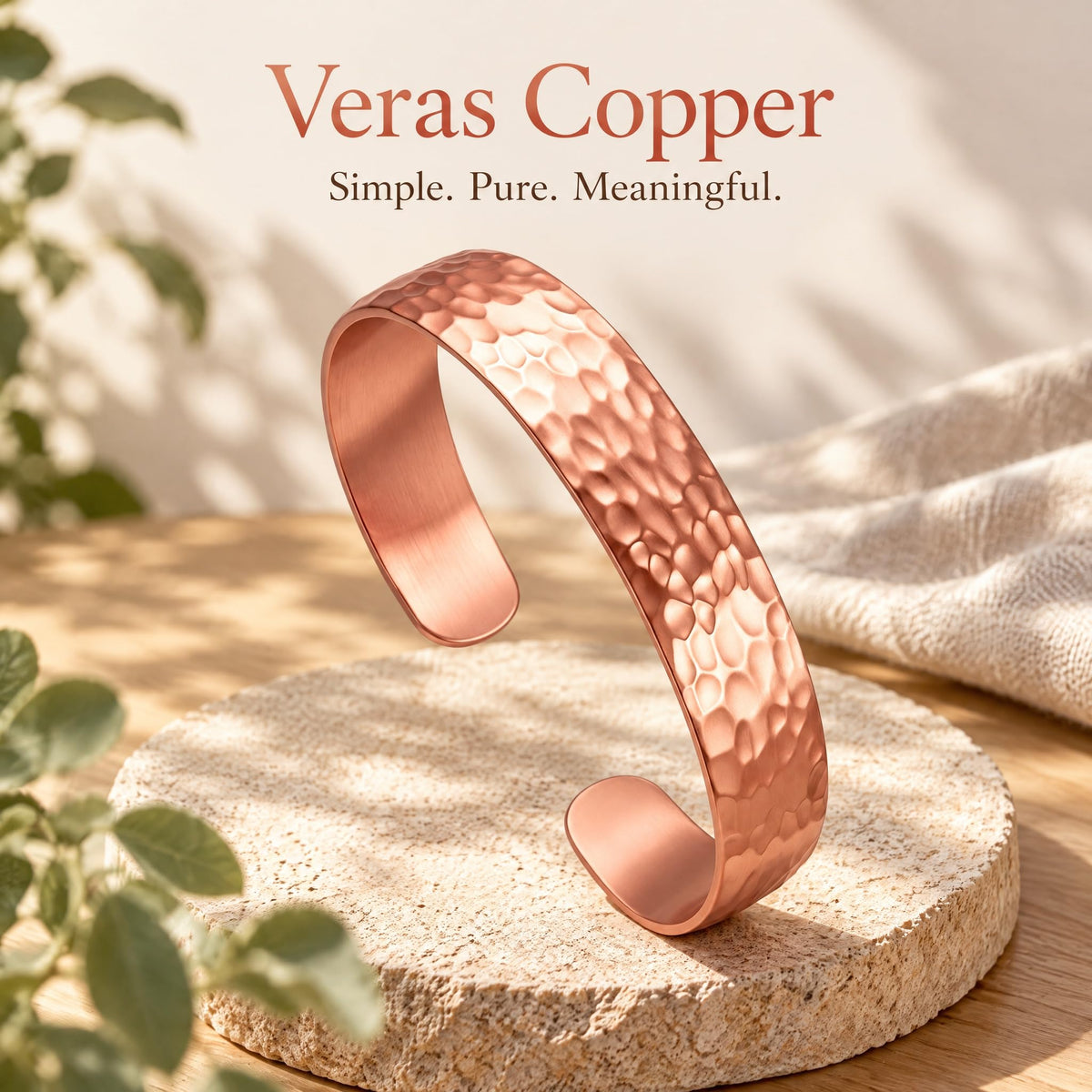 Veras Copper Bracelet for Women. Hammered Texture – close-up detail in Copper