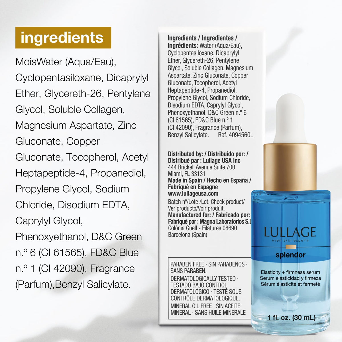 LULLAGE Splendor Elasticity & Firmness Moisturizing Face Serum for Women - Fast Absorbing Day & Night Hydrating Serum wi