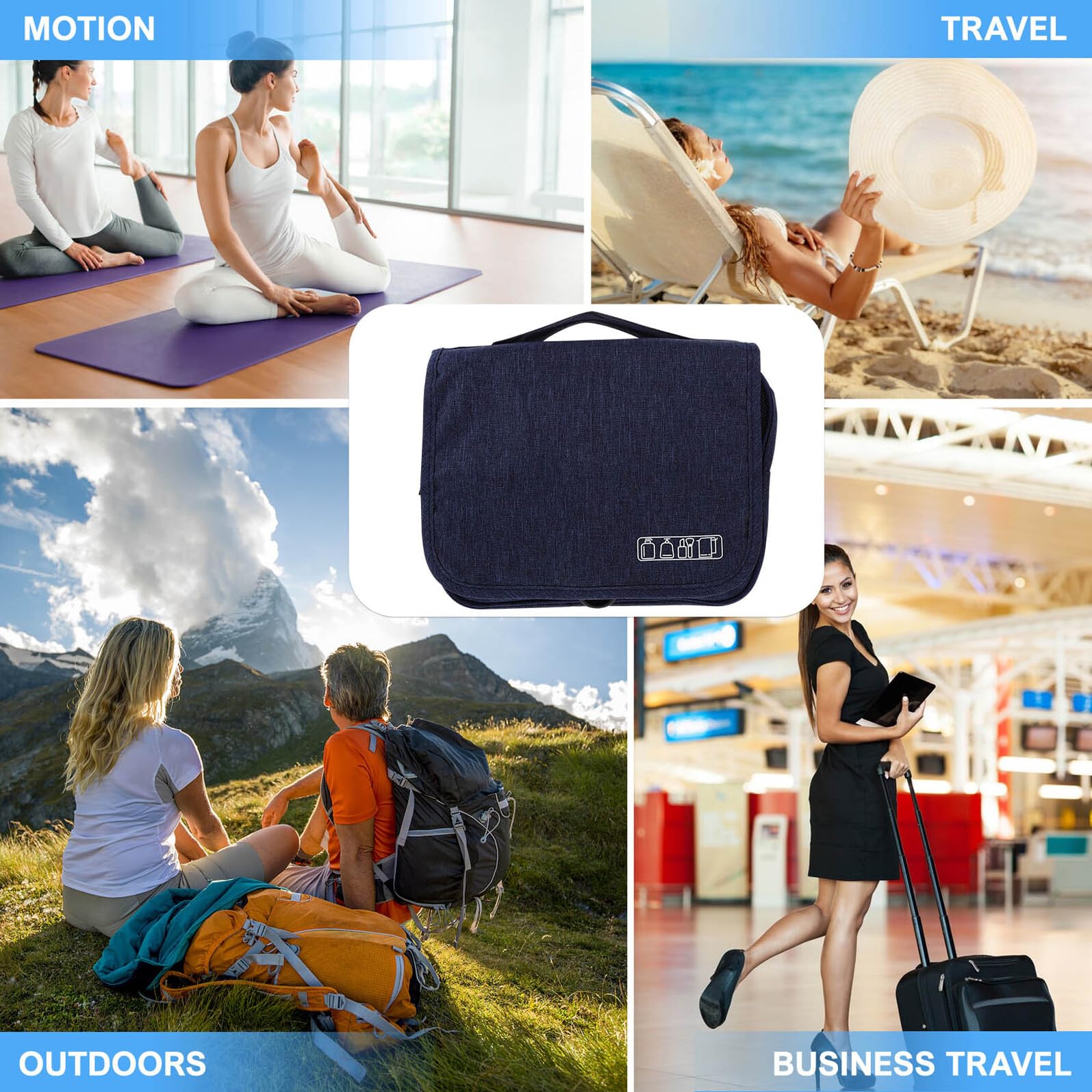 NULYLU waterproof travel toiletry bag for women, foldable cosmetic organizer with multiple compartments for makeup and toiletries.