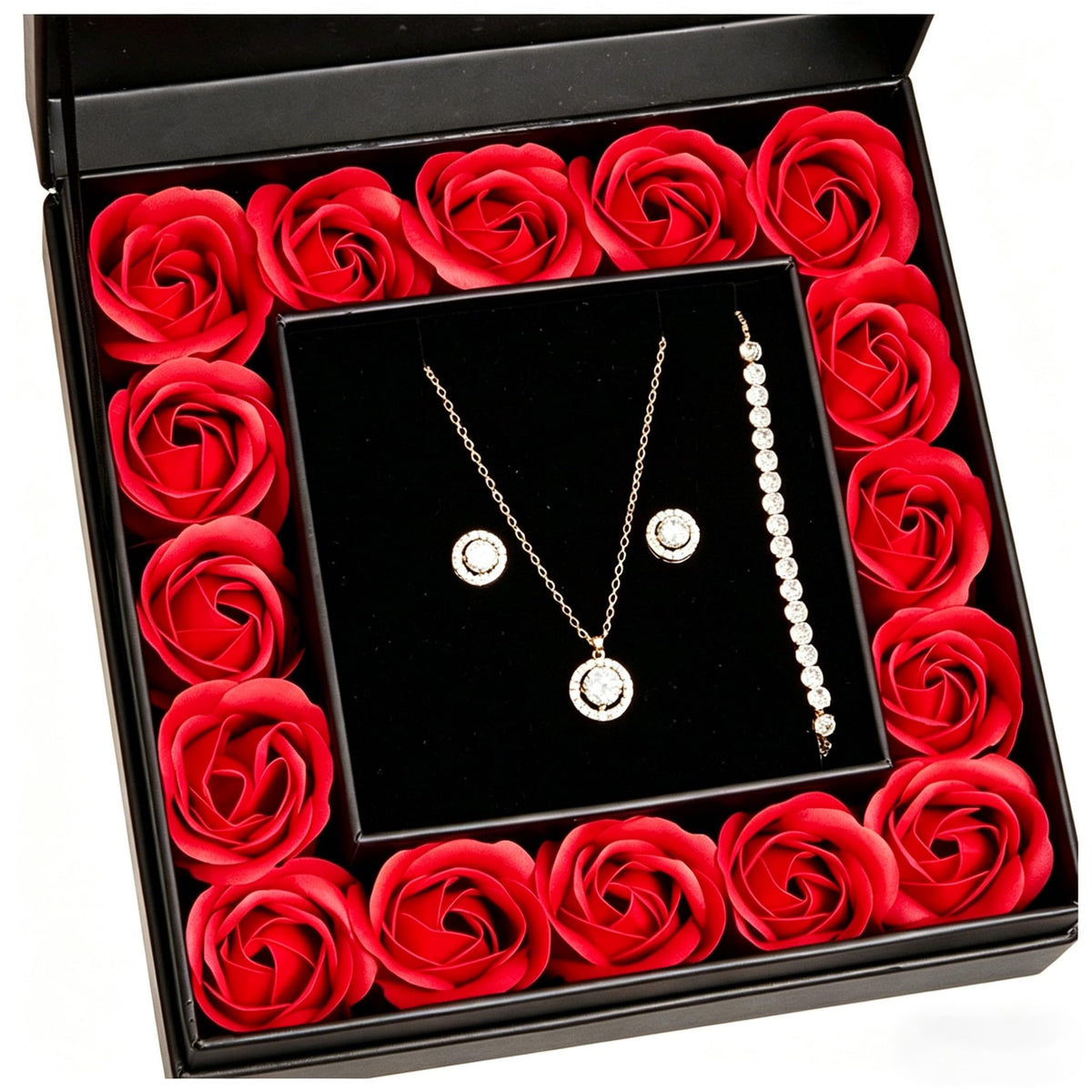 WDS WONDROUS Preserved Rose Jewelry Set for Women 4PCS Red - WDS WONDROUS Official Imagery - 2