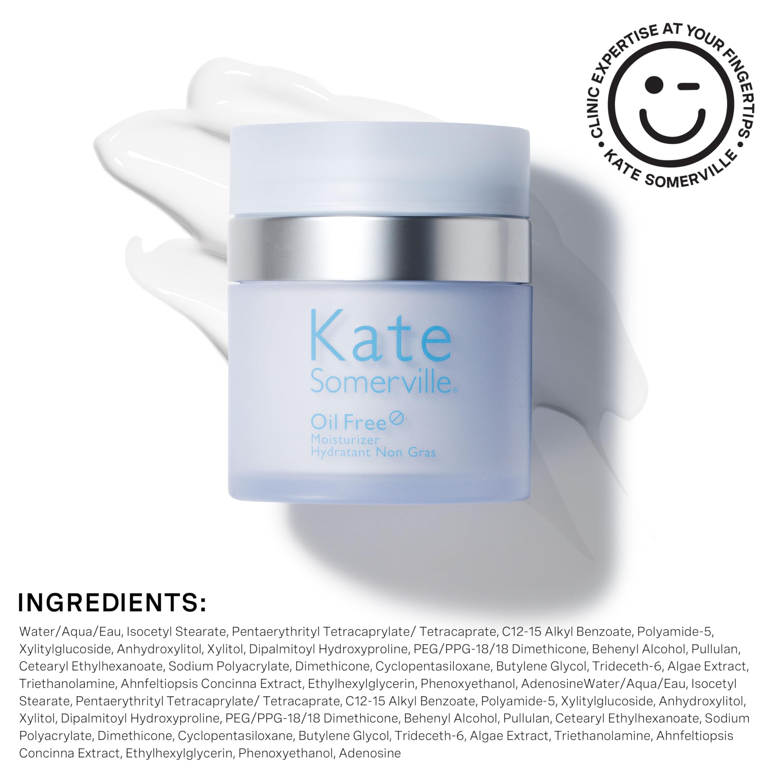 Kate Somerville oil-free moisturizer in 1.7 fl oz bottle, lightweight skincare product for oily and acne-prone skin.