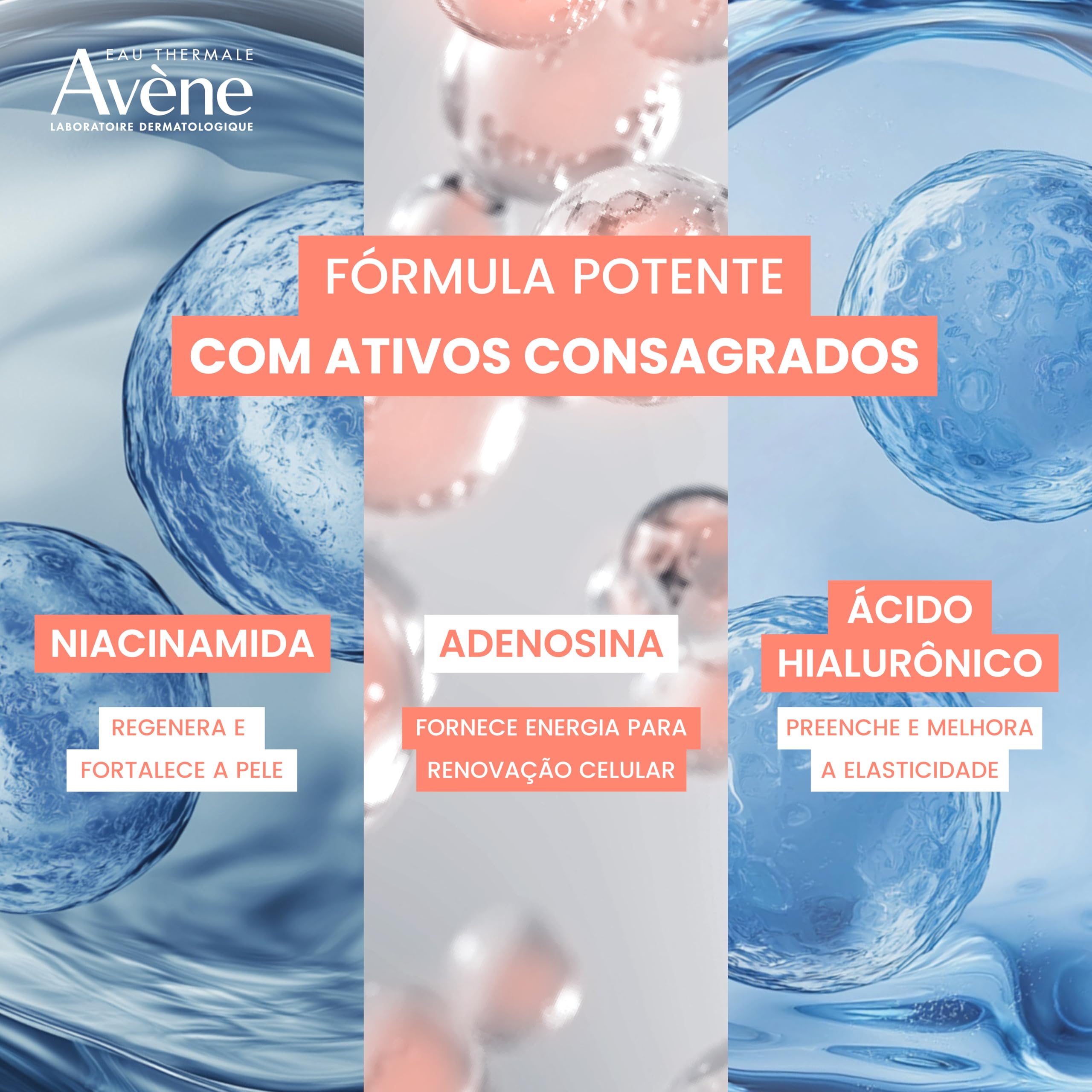 Eau Thermale Avène Hyaluron Activ B3 skin serum in a 1 fl oz bottle, featuring a clear dropper and light blue packaging.