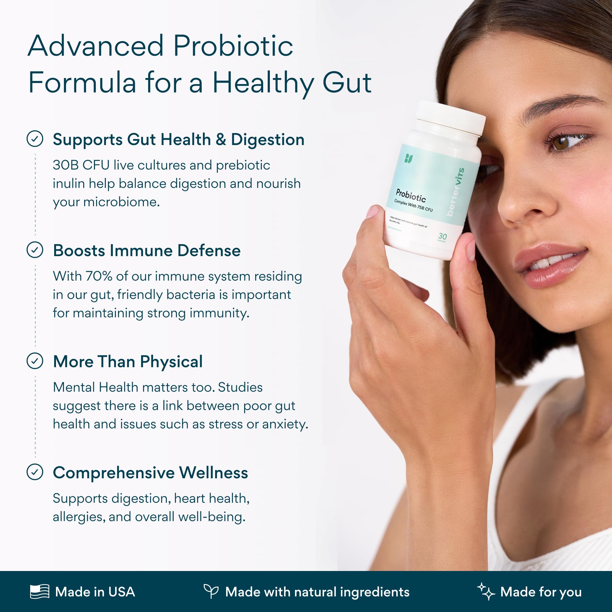 Bettervits Probiotics 75 Billion CFU - 14 Strains with Prebiotic Inulin
