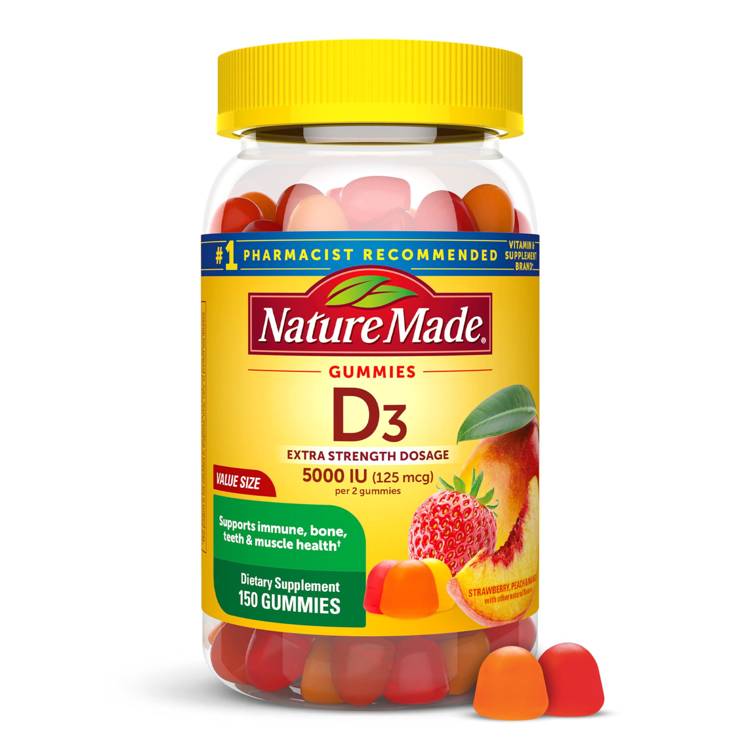 Nature Made Vitamin D3 5000 IU per Serving, 150 Vitamin D Gummies - Product Imagery