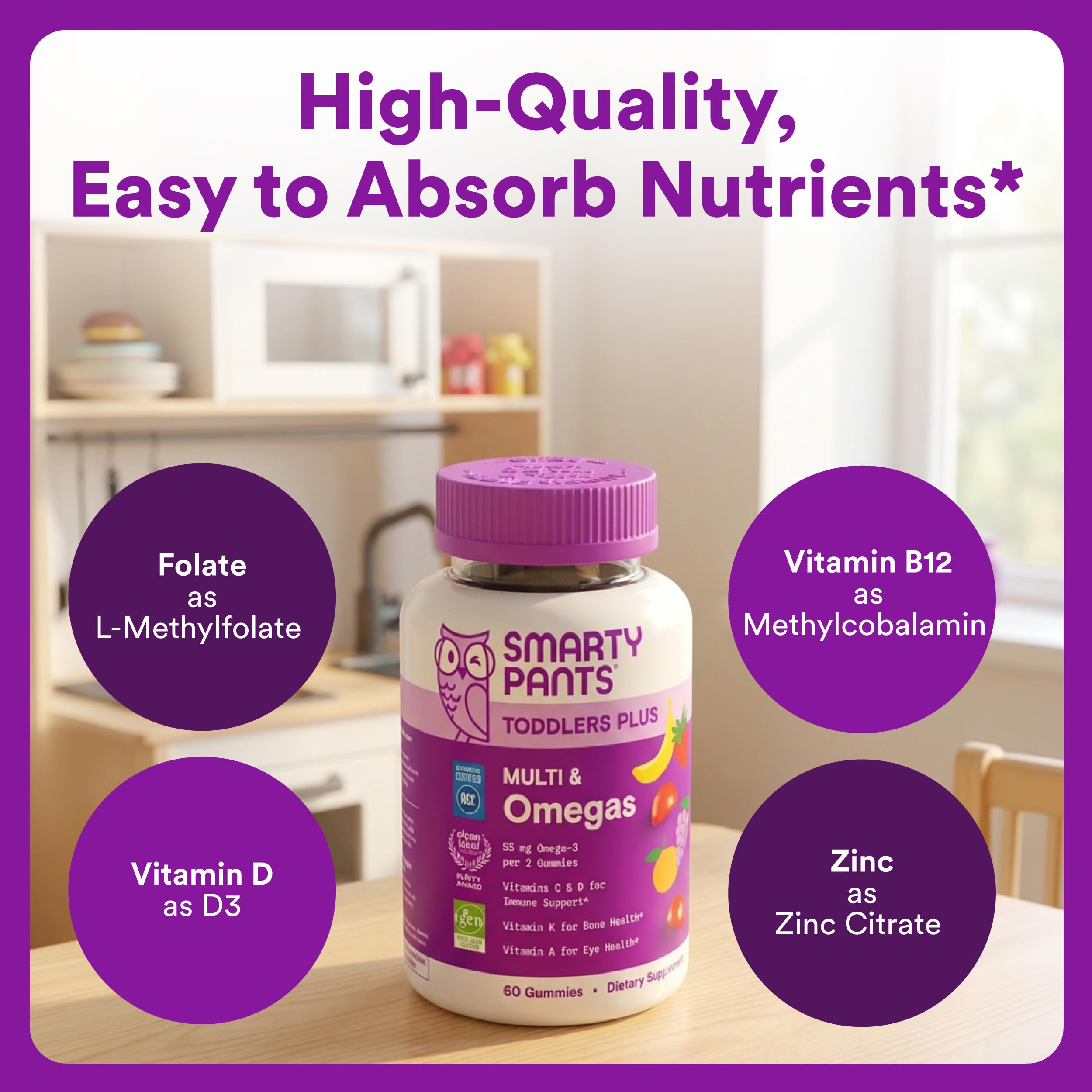 SmartyPants Toddler Multi & Omegas Gummy Vitamins 60ct
