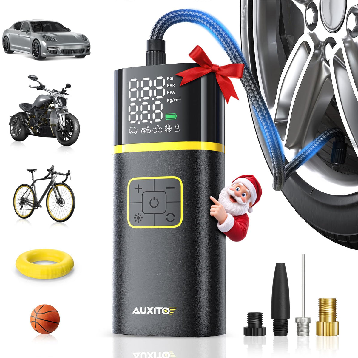 AUXITO Tire Inflator Portable Air Compressor - Air Pump for Car Tires with Digital Pressure Gauge, Cordless Rechargeable