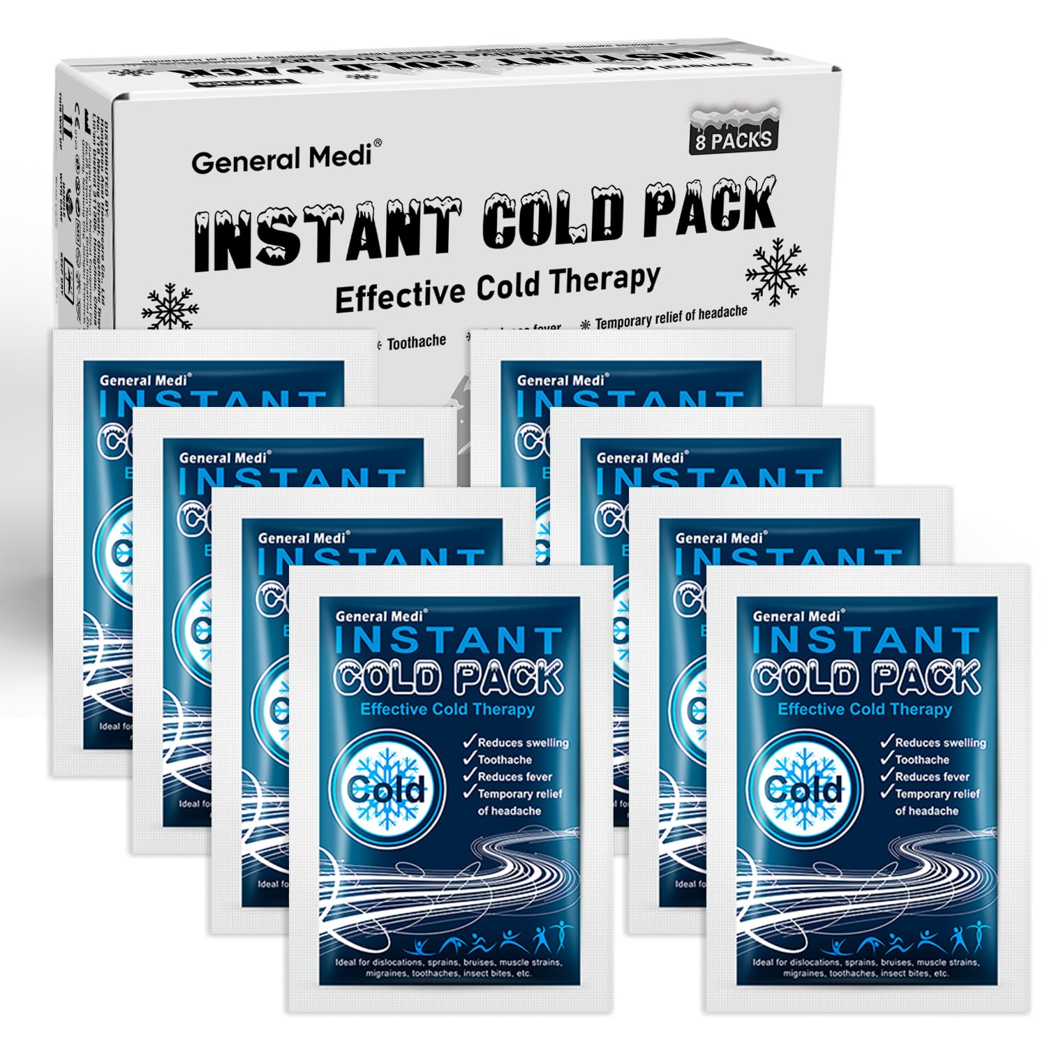 General Medi Instant Ice Cold Pack (4”x 5.5”) – 8 Packs - Product Imagery
