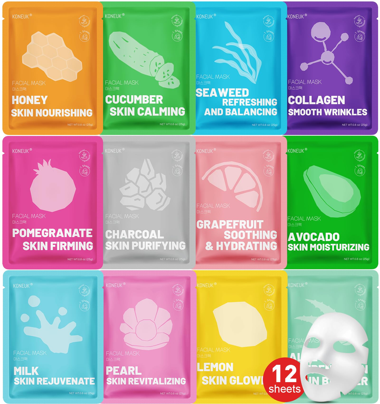 12 Pack Collagen Hydrating Face Masks Skincare, Face Mask for - Product Imagery