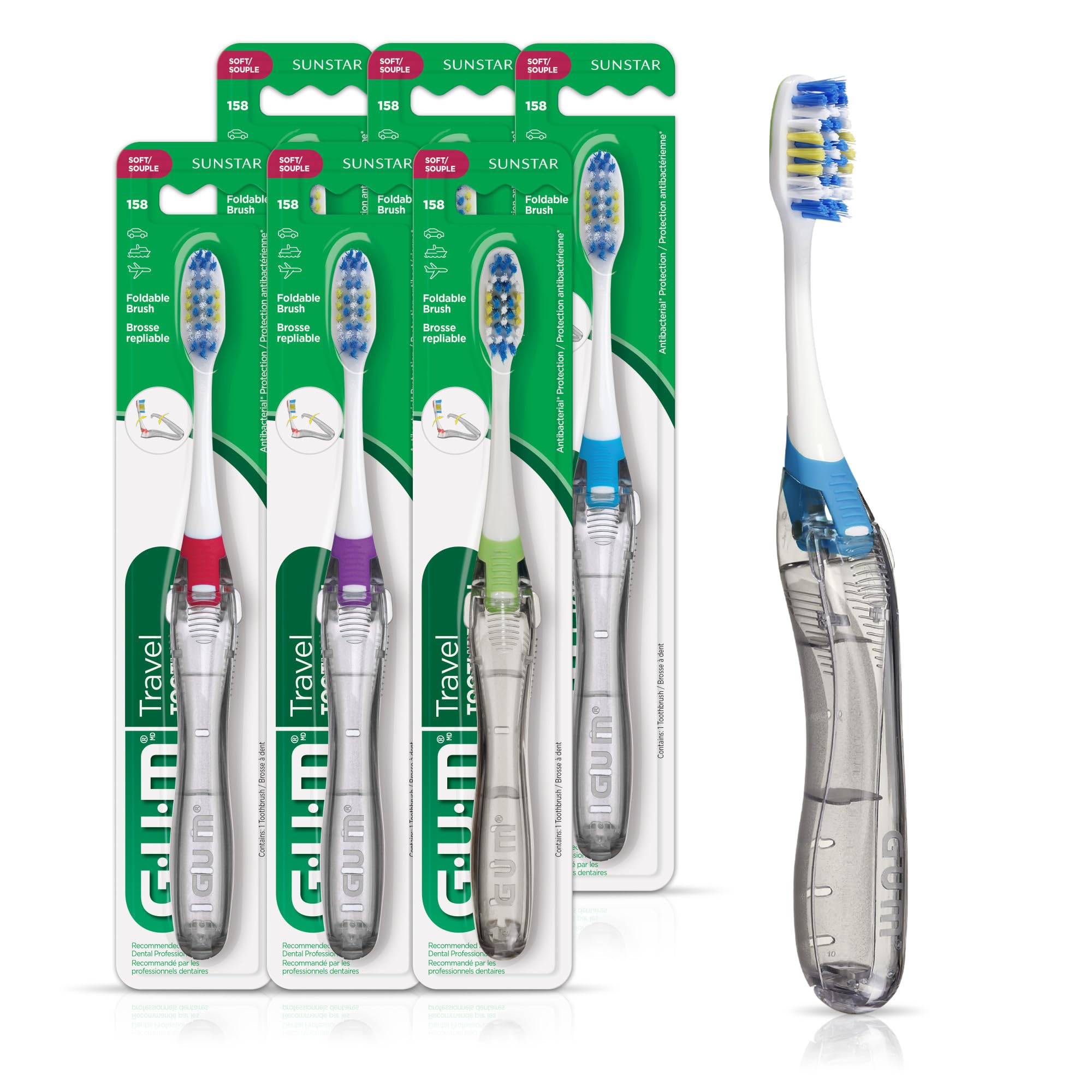 GUM Folding Travel Toothbrush, Soft Bristle, Compact Head, 1 - Product Imagery