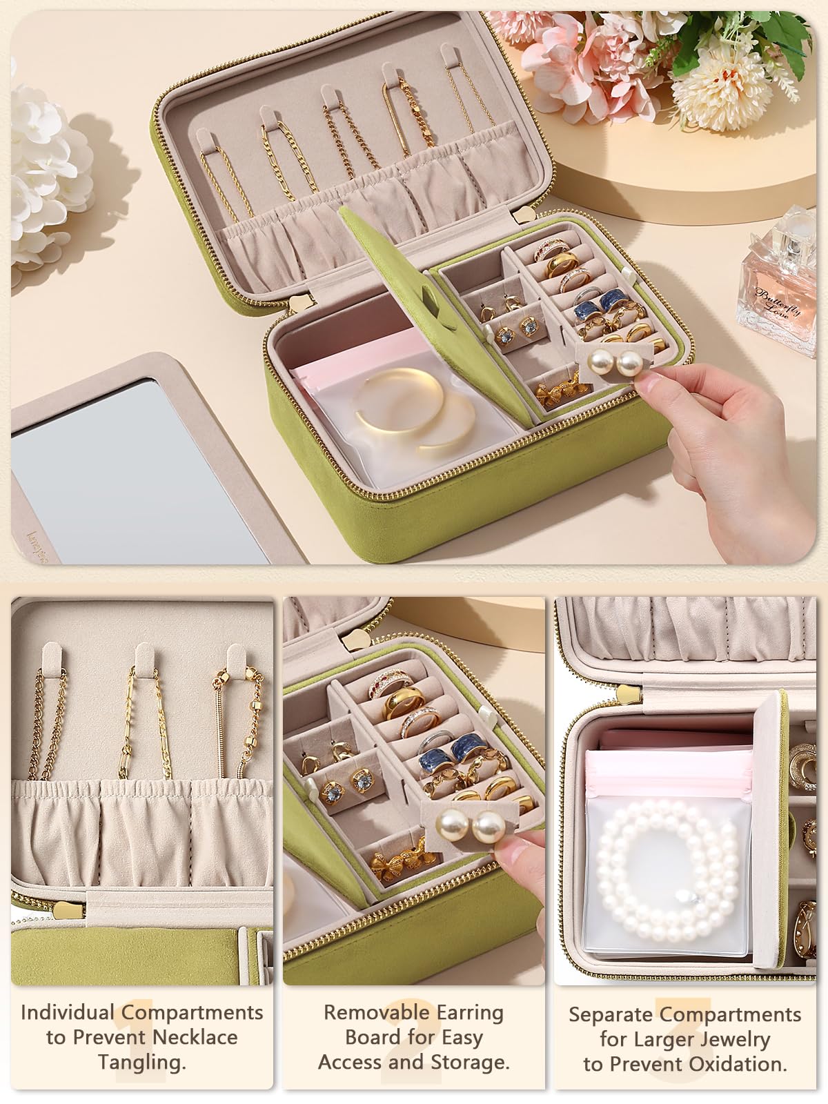 Lumayina Velvet Travel Jewelry Organizer Case with Large Mirror for Women – product photo (Jewelry Boxes)