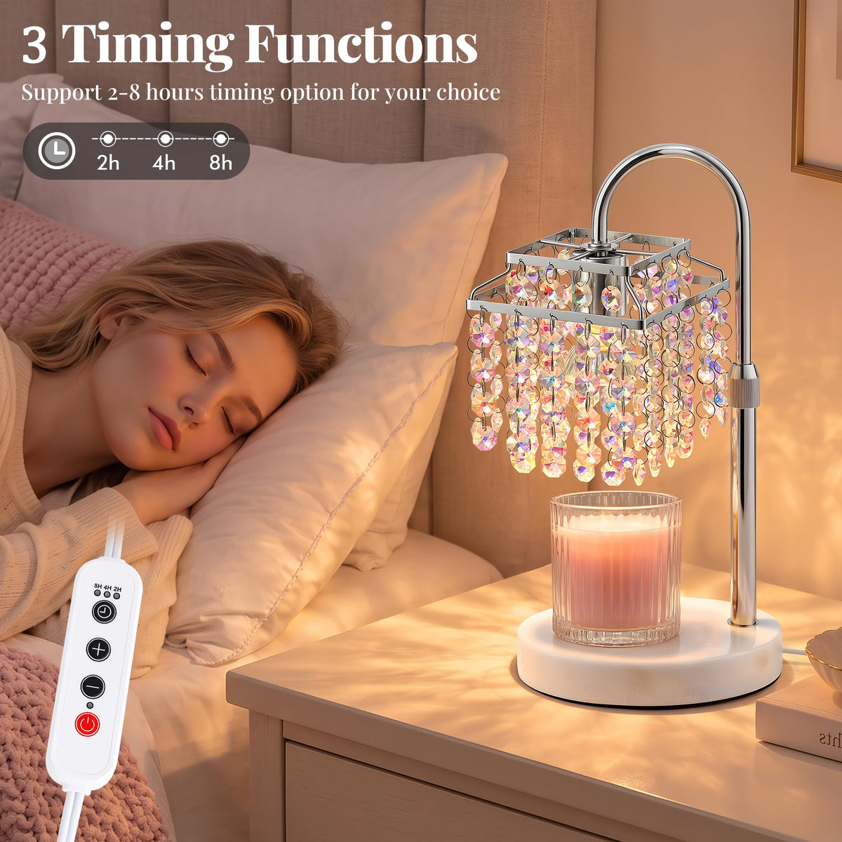 Crystal Candle Warmer Lamp with Timer Dimmable Brightness - Luvkczc Official Imagery - 4
