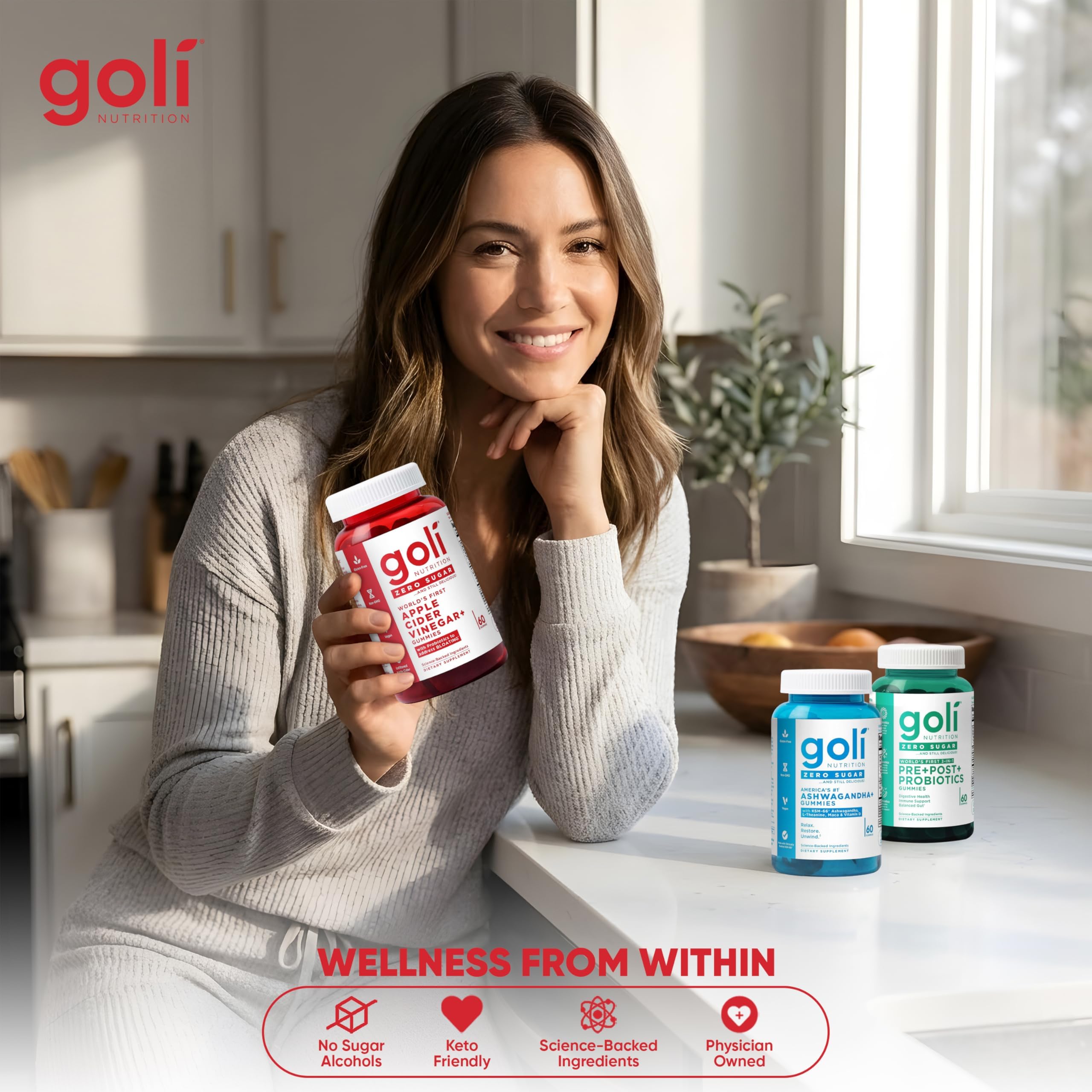 Goli Zero Sugar Trio 3-in-1 Probiotic ACV Gummies 180ct
