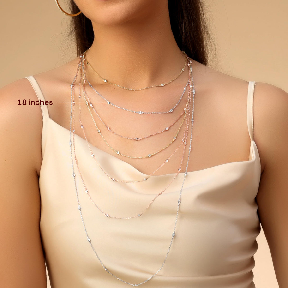 SAVEARTH DIAMONDS Yard Station Necklace Layering Dainty Chain for Women 0.60 To 1.60 CT – close-up detail in Yellow
