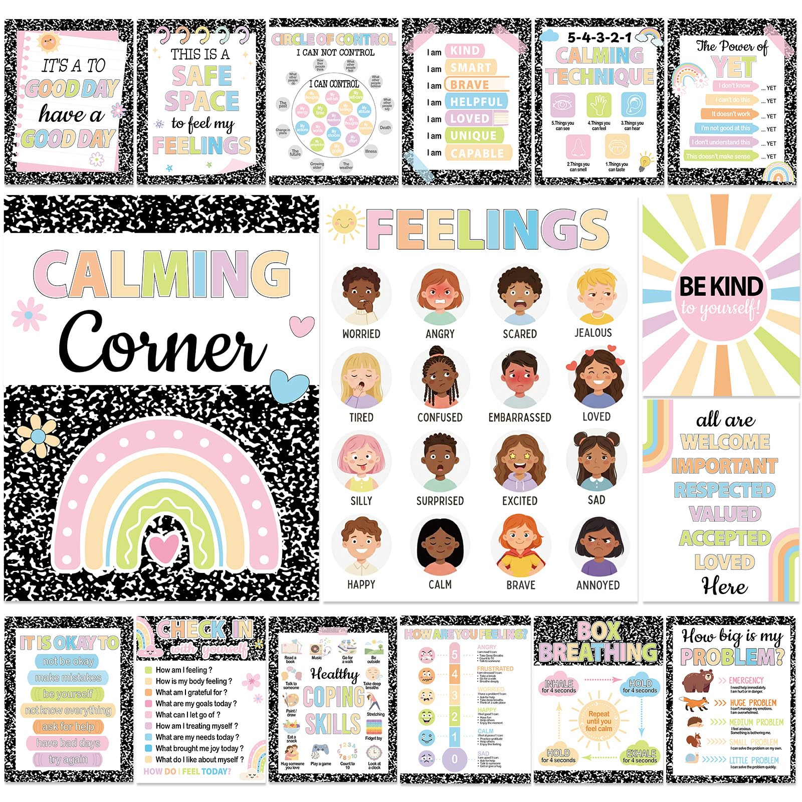 gisgfim 16 Pcs Composition Notebook Calming Down Posters for - Product Imagery