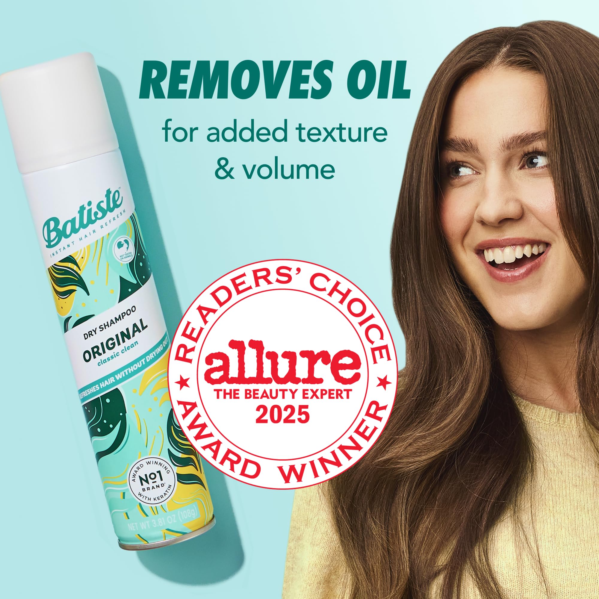 Batiste Original Dry Shampoo in 3.81oz bottles, waterless hair refresher, pack of three, with a clean, fresh scent.