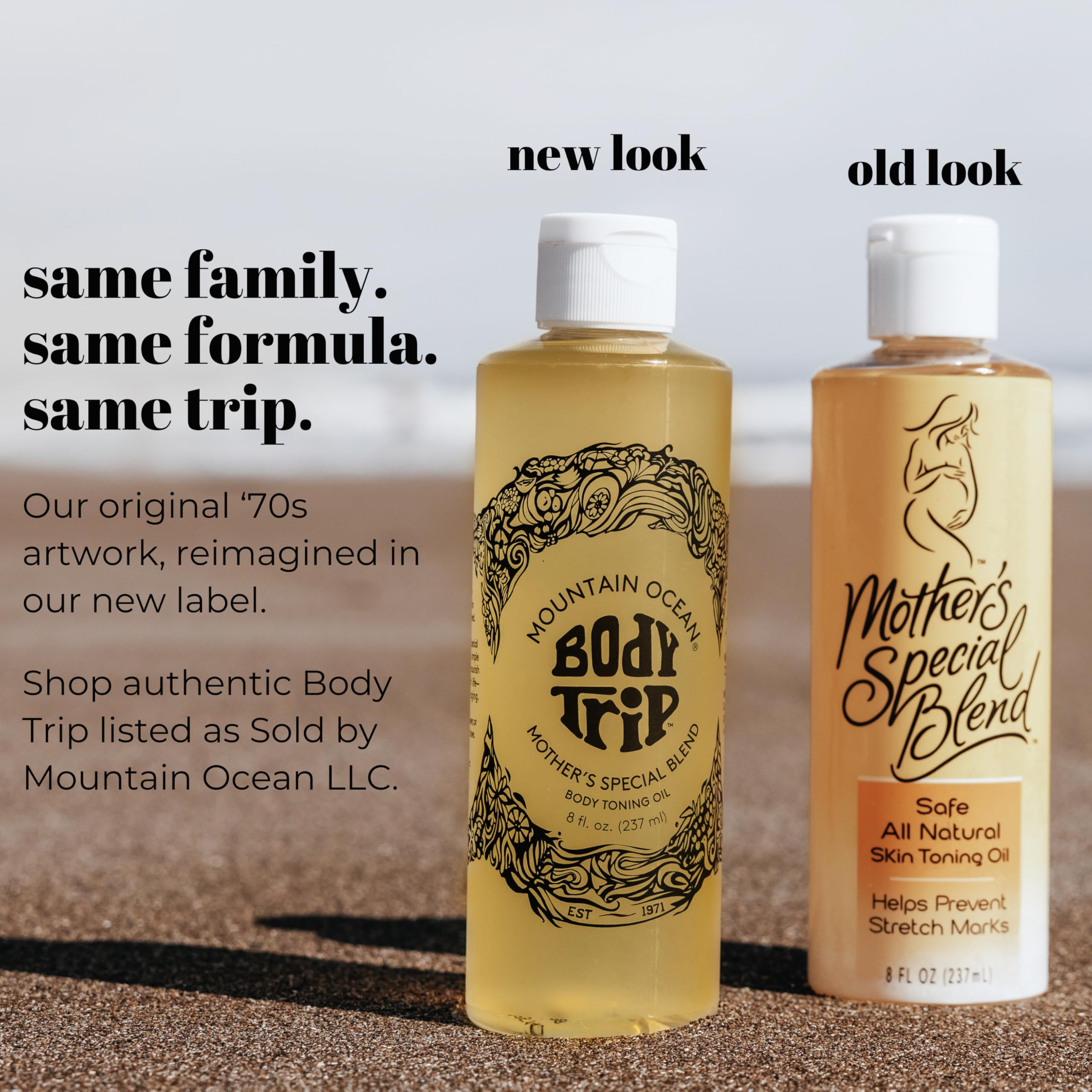 Mountain Ocean Body Trip Mother's Special Blend Body Toning Oil 8 Oz Deep Hydration, Helps Stretch Marks, with Almond & Coconut Oil, Cocoa Butter & Vitamin E (New Look, Same Formula)