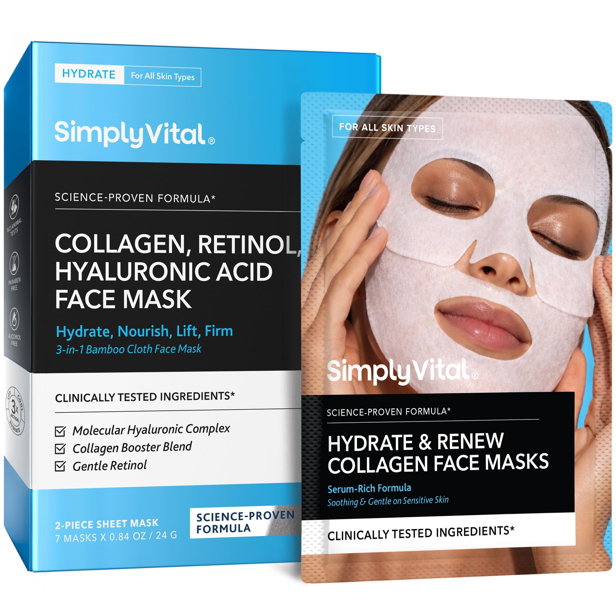 Collagen Facial Mask - Retinol Hyaluronic Acid Hydrating Sheet - Product Imagery