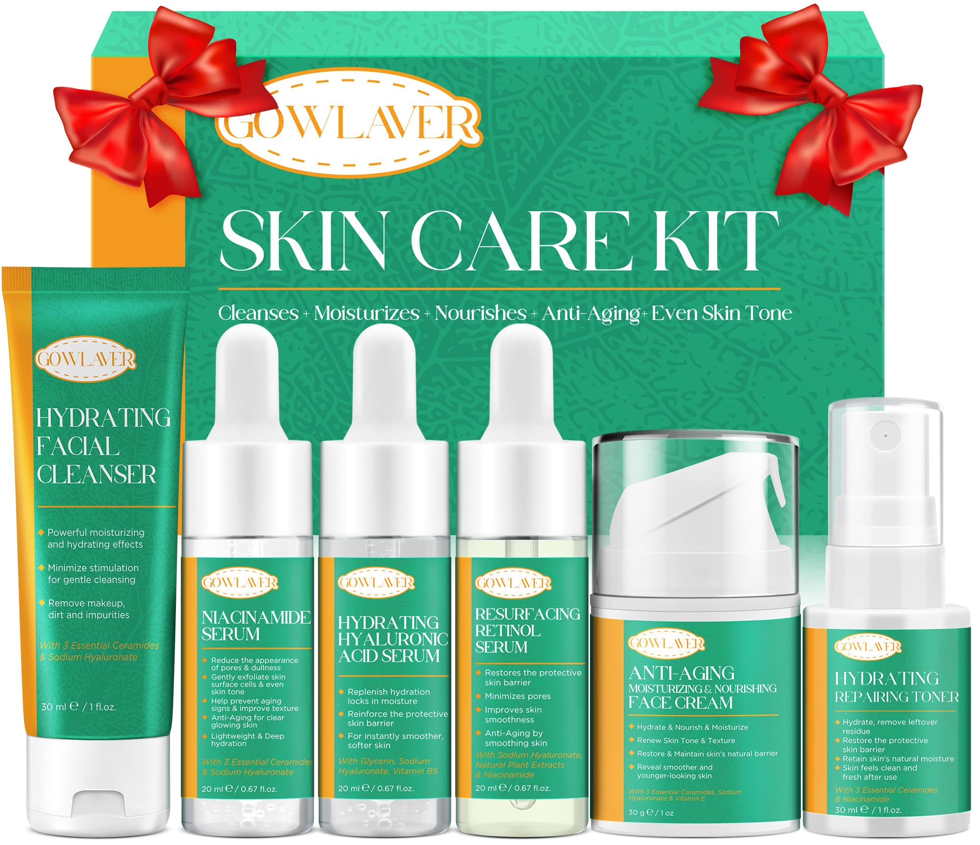 Lifting & Firming Anti-Aging Skin Care Set Kit for Women Teens,Niacinamide Retinol Serum,Hyaluronic Acid Serum,Skincare Gift Set,Facial Skin Care Products,Face Care Routine Kit Christmas Gift Women